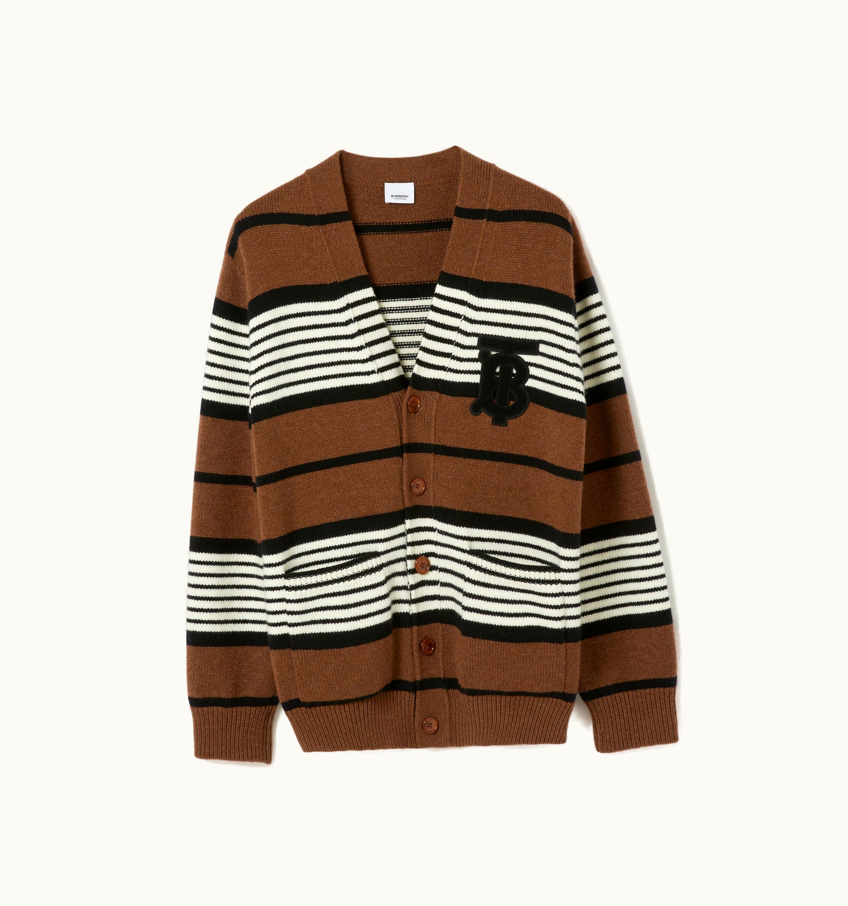 Burberry Burberry Striped Wool Cashmere Oversized Cardigan In Dark Birch Brown - Men UZ0141117