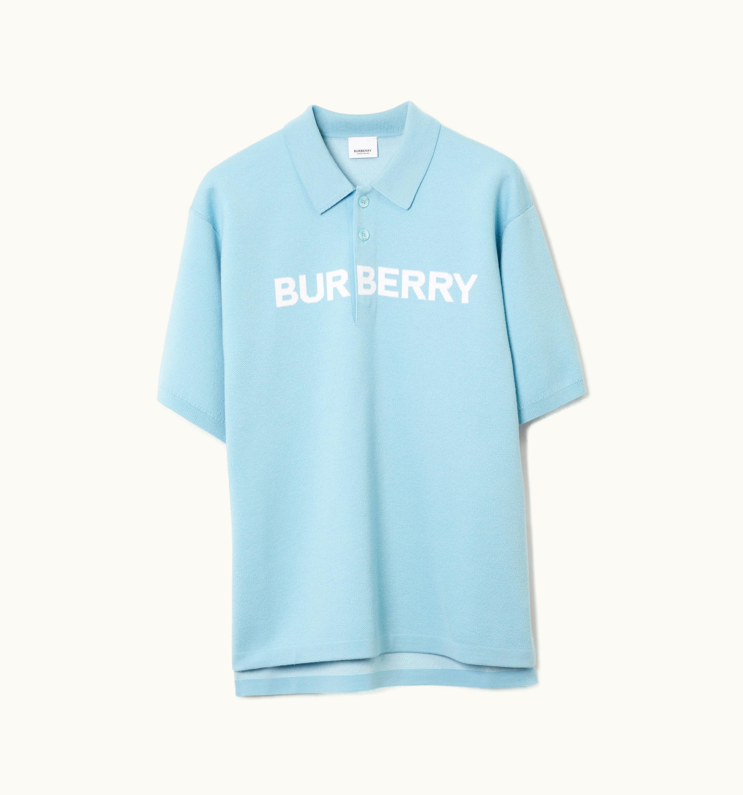 Burberry Burberry Logo Detail Wool Cotton Polo Shirt In Duck Egg Blue - Men UZ0141121