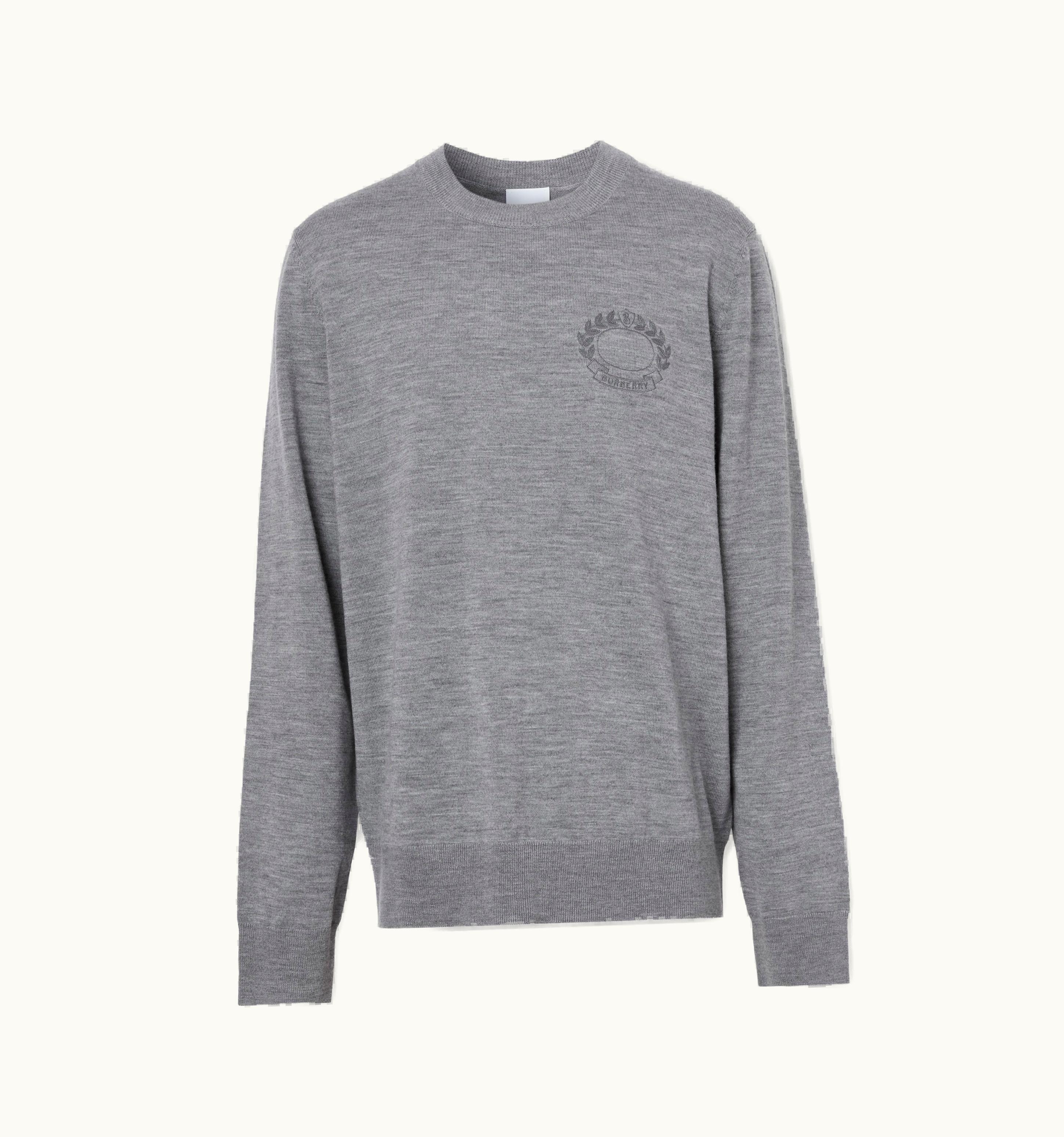 Burberry Burberry Embroidered Oak Leaf Crest Wool Sweater In Dark Thunder Grey - Men