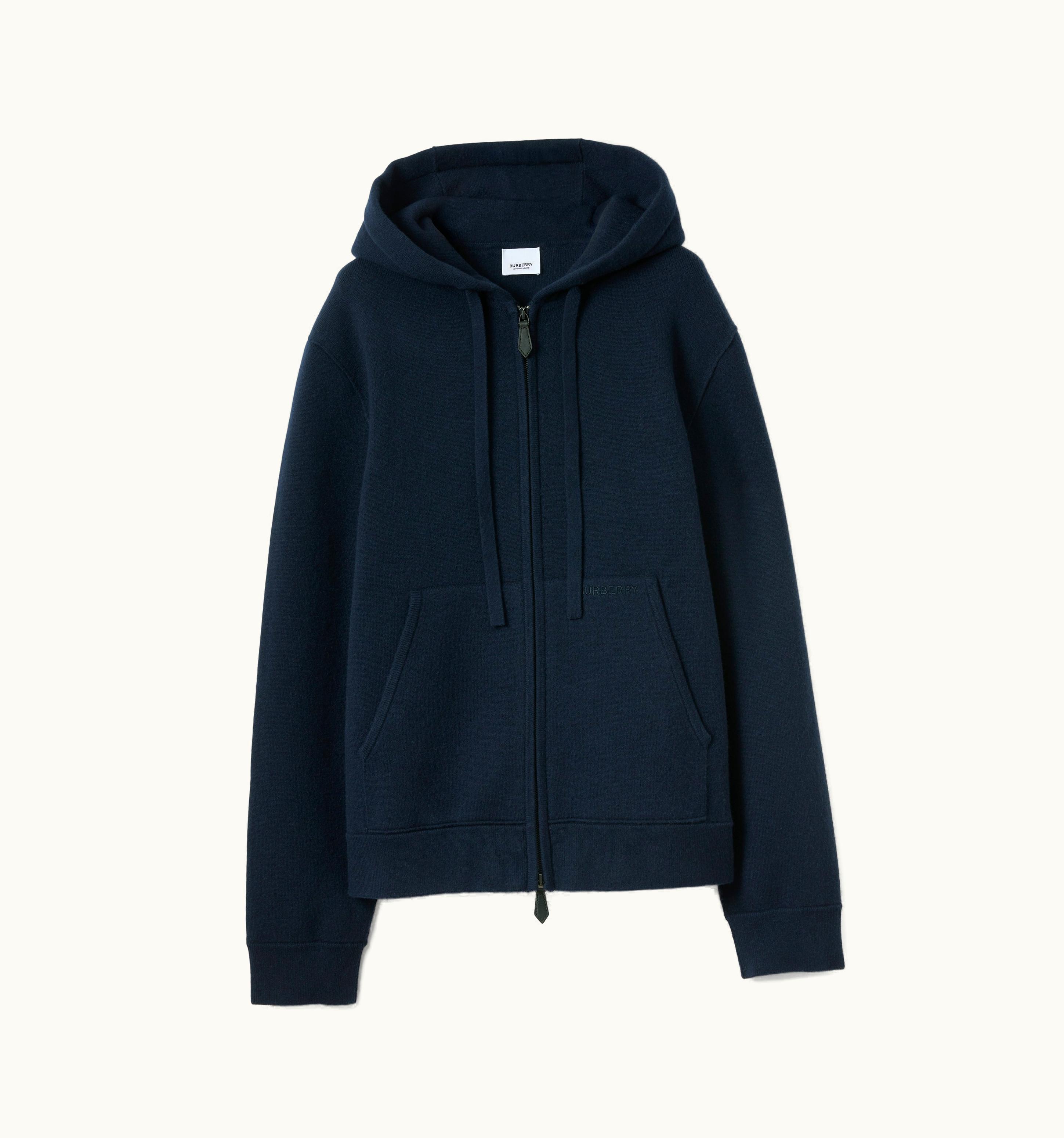 Burberry Burberry Logo Detail Cashmere Blend Hooded Top In Dark Charcoal Blue - Men UZ0141129