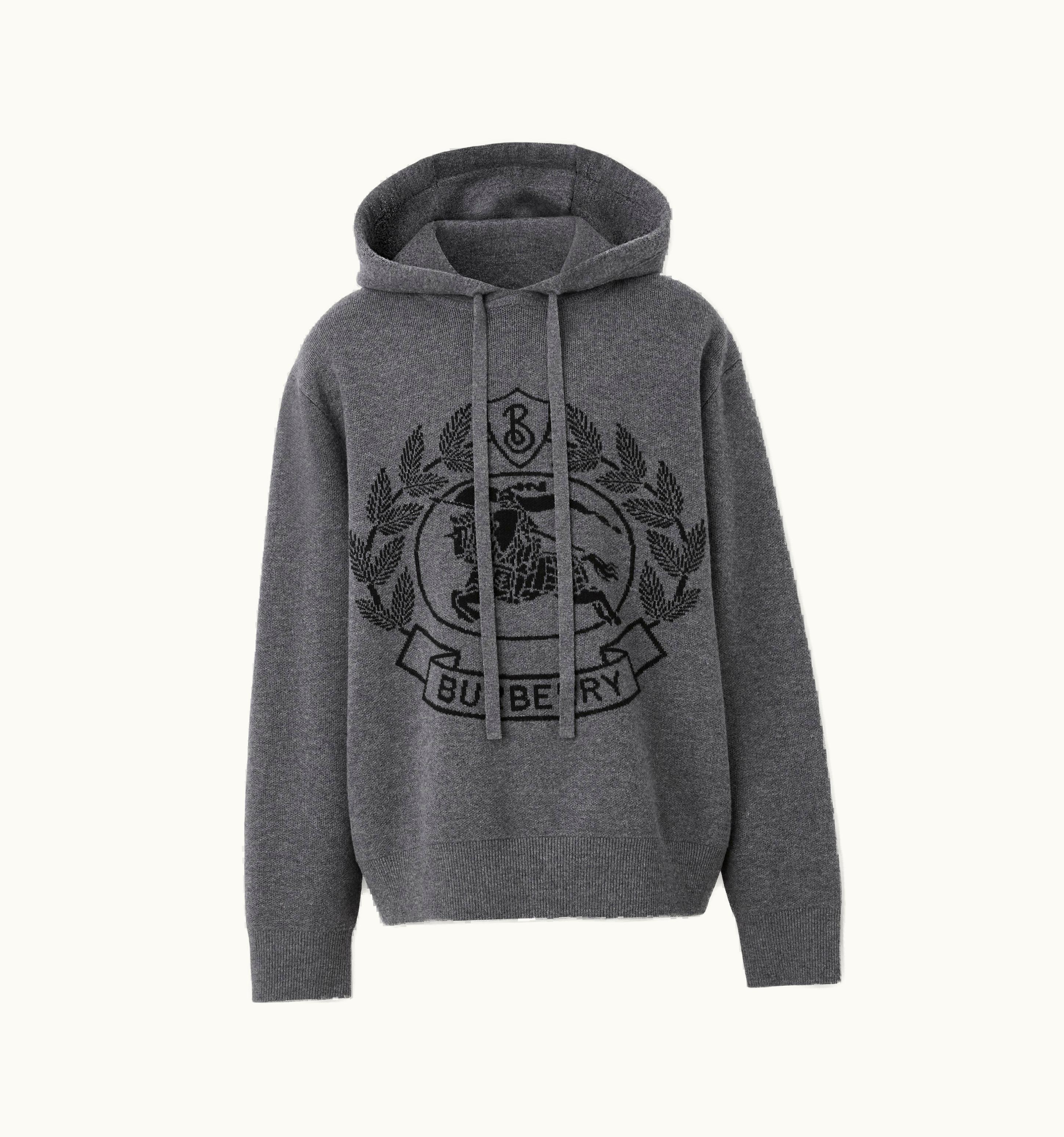 Burberry Burberry Ekd Wool Jacquard Oversized Hoodie In Dark Grey Melange - Men