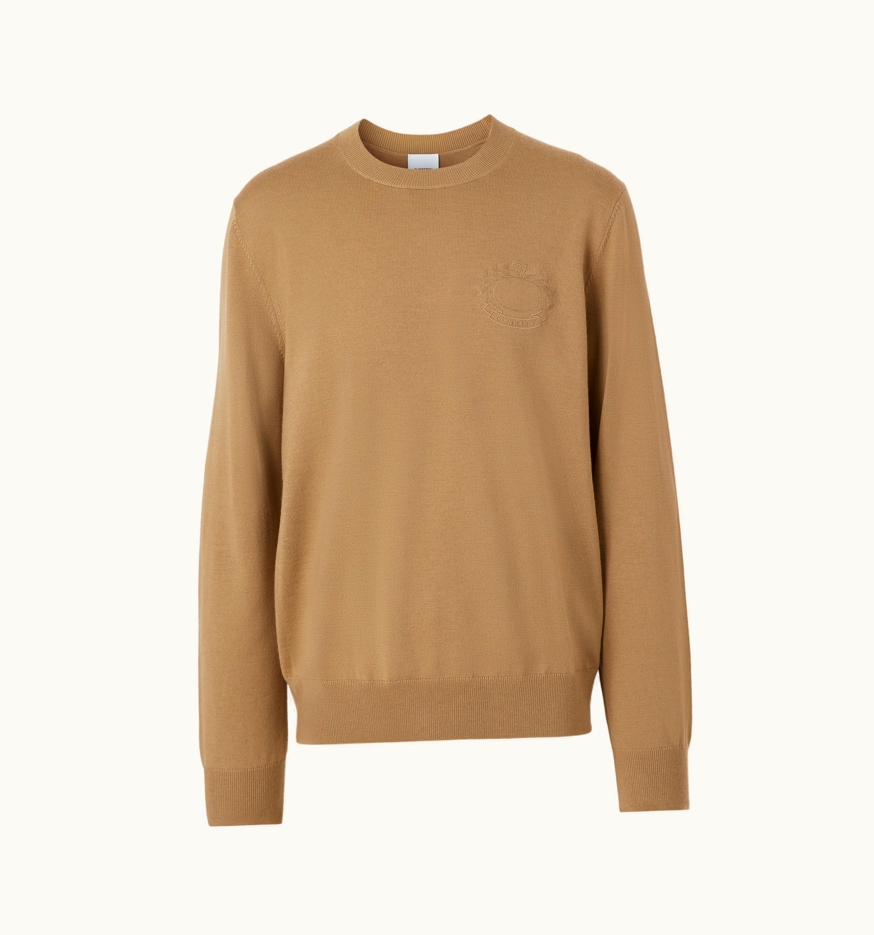 Burberry Burberry Embroidered Oak Leaf Crest Wool Sweater In Camel - Men