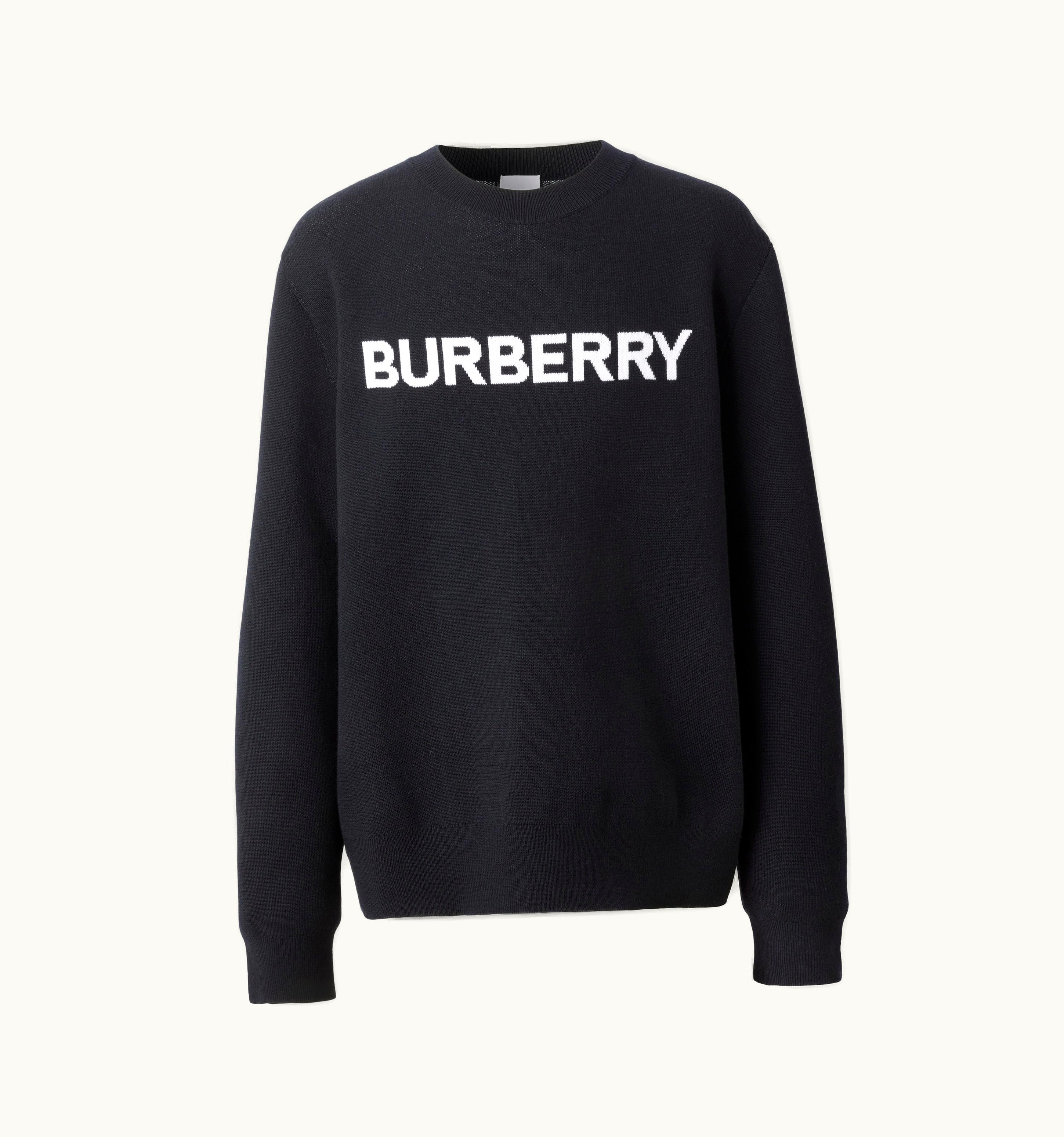 Burberry Burberry Logo Intarsia Wool Cotton Sweater In Coal Blue - Men
