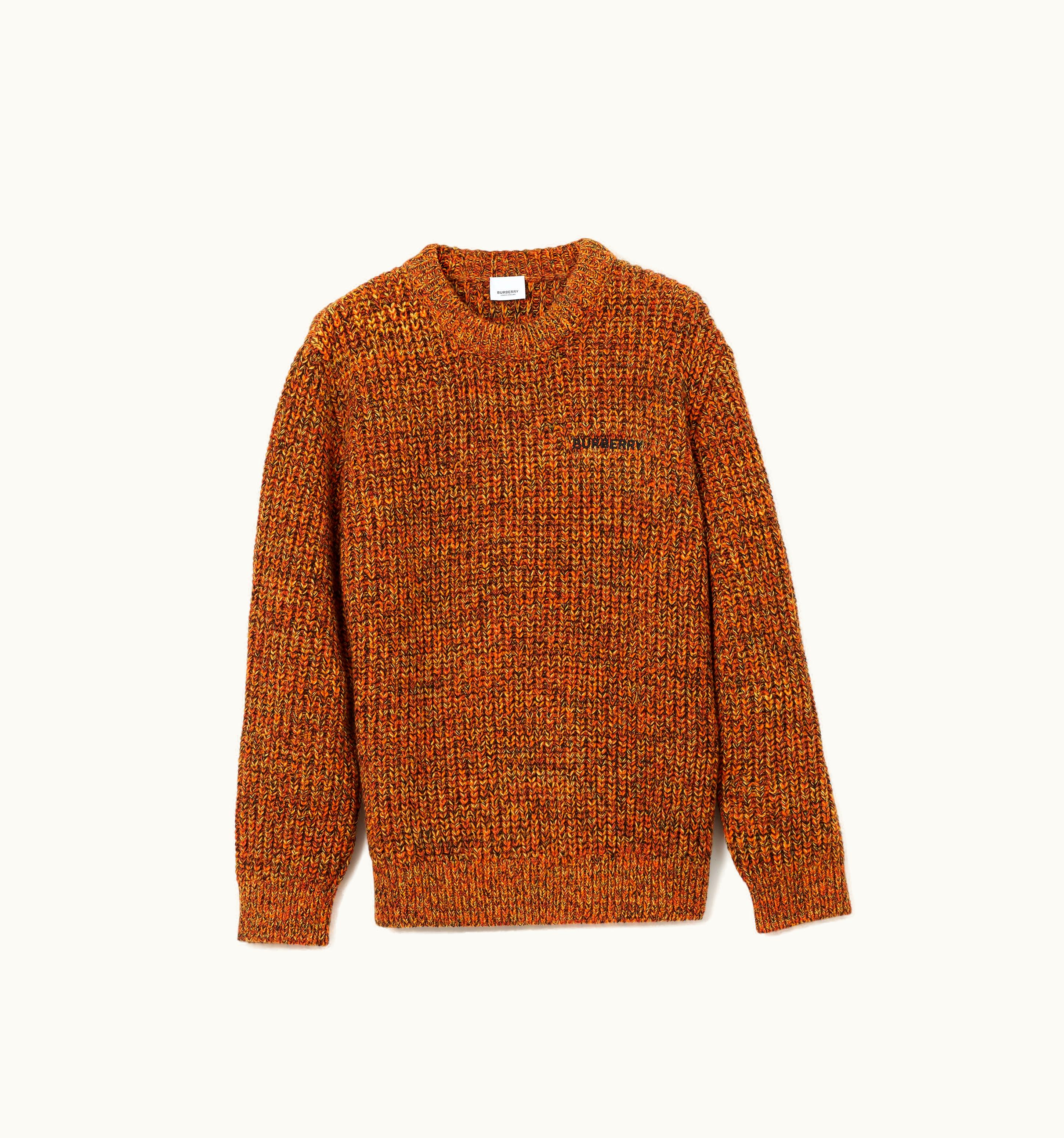 Burberry Burberry Embroidered Logo Wool Cashmere Cotton Sweater In Bright Orange - Men