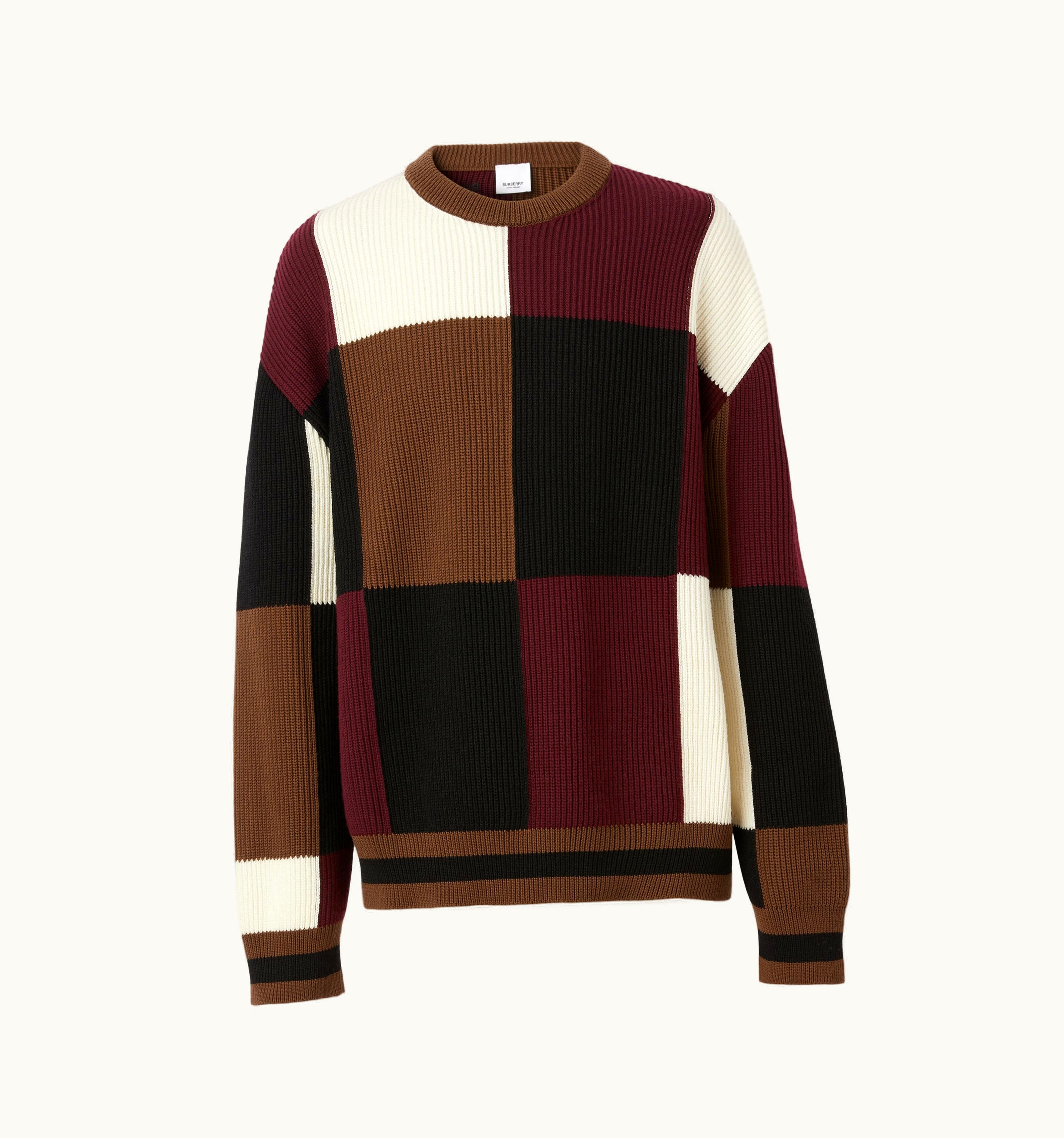 Burberry Burberry Patchwork Wool Cotton Oversized Sweater In Dark Birch Brown - Men