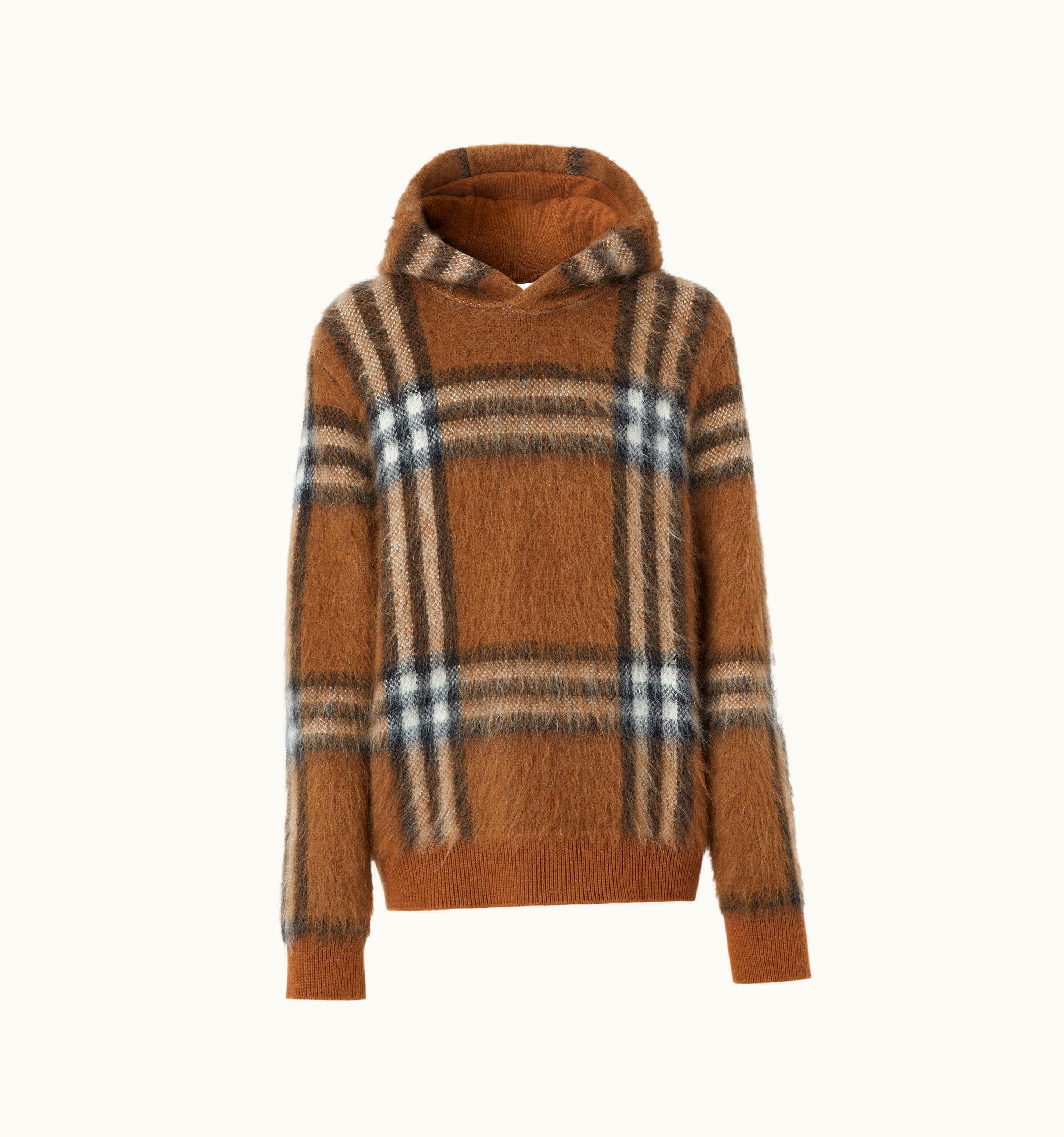 Burberry Burberry Exaggerated Check Wool Mohair Blend Hoodie In Dark Birch Brown - Men
