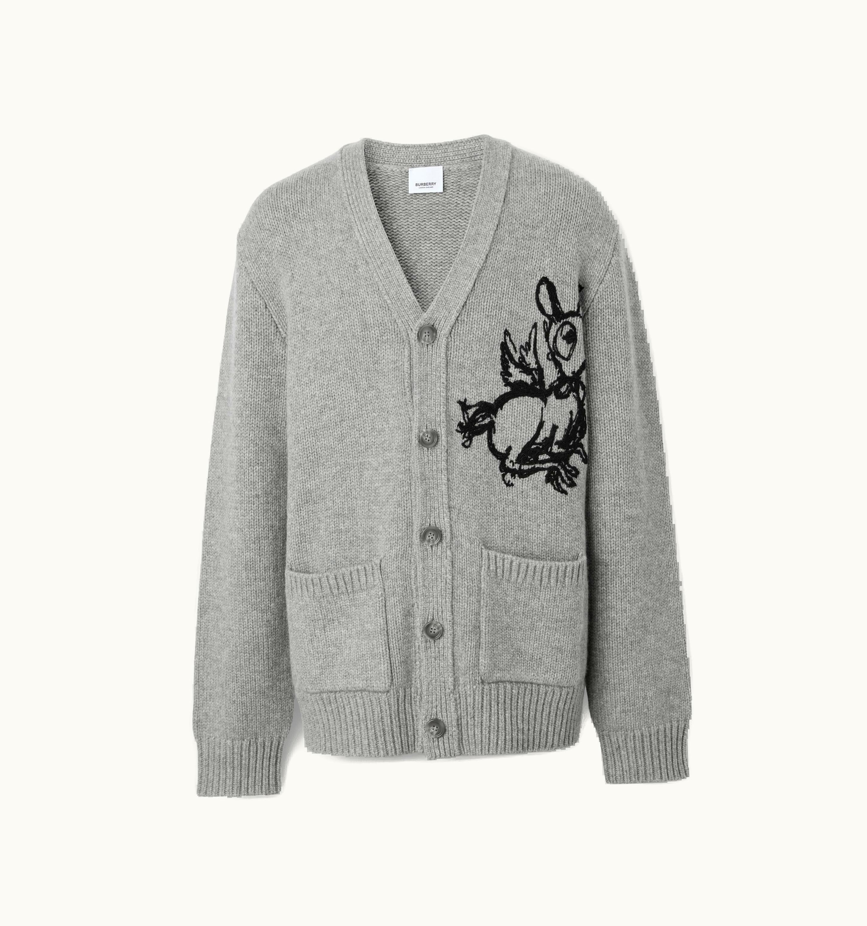 Burberry Burberry Deer Graphic Wool Cashmere Cardigan In Dark Thunder Grey - Men