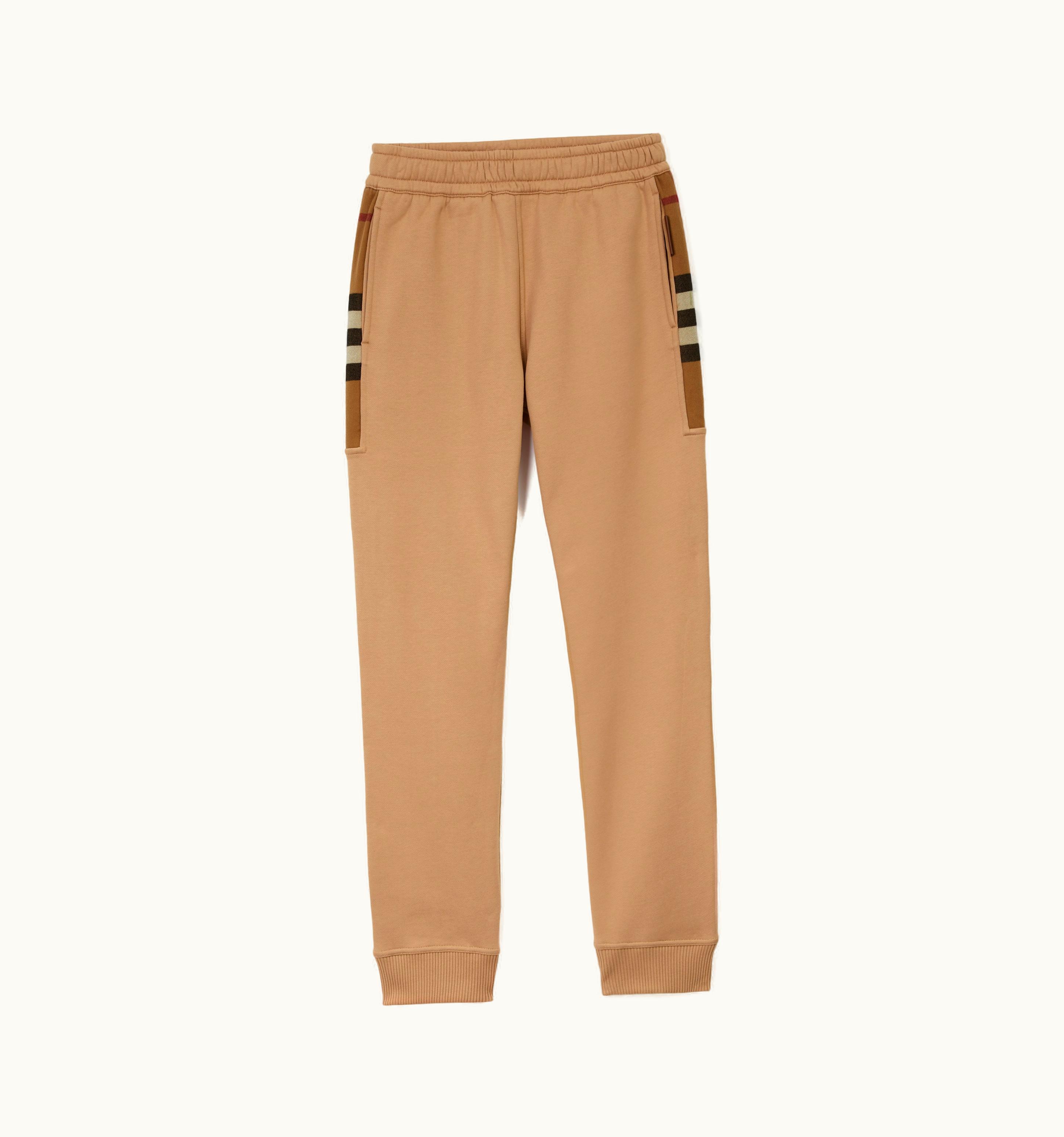 Burberry Burberry Check Panel Cotton Blend Jogging Pants In Camel - Men