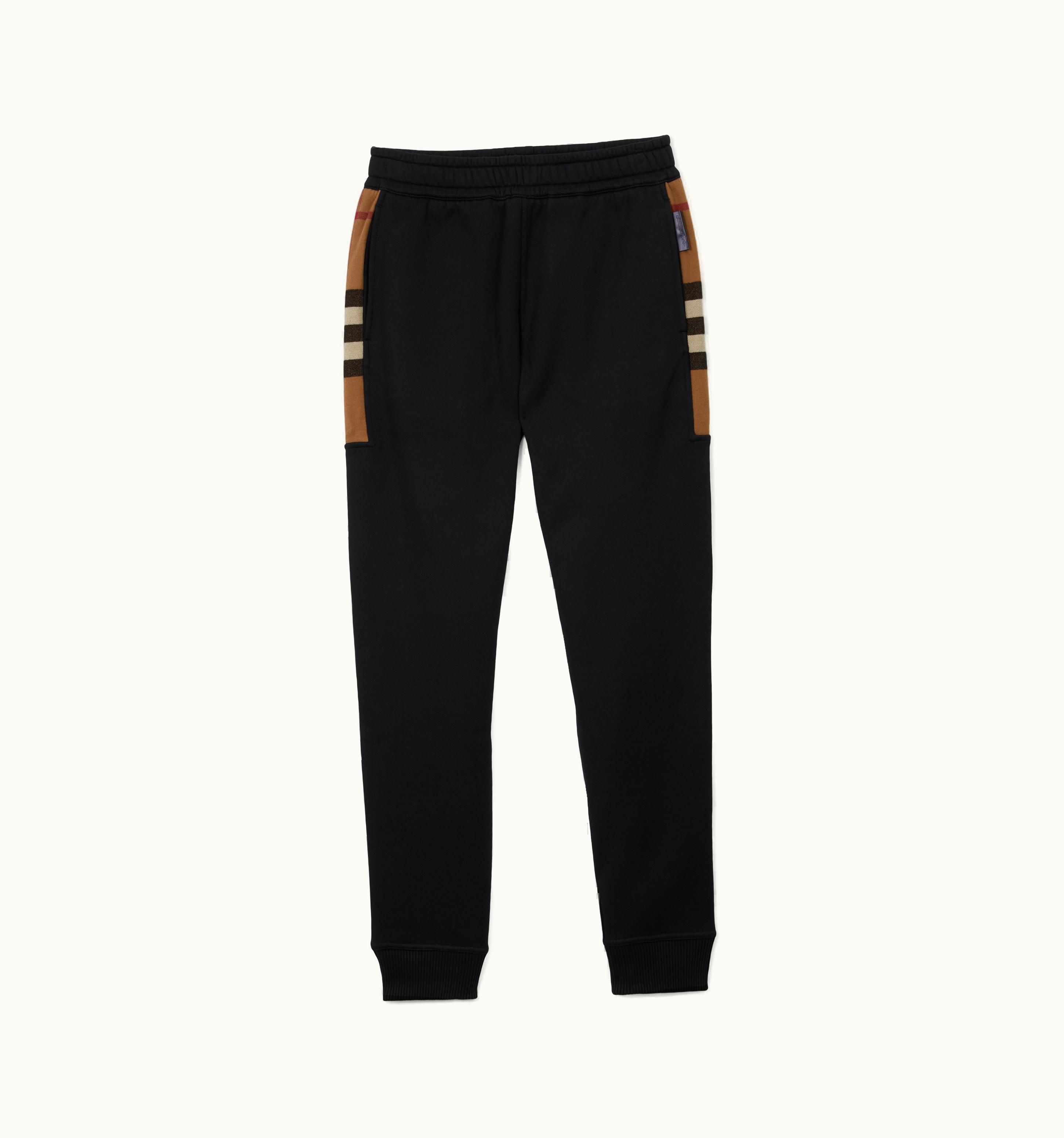 Burberry Burberry Check Panel Cotton Blend Jogging Pants In Black/Birch Brown