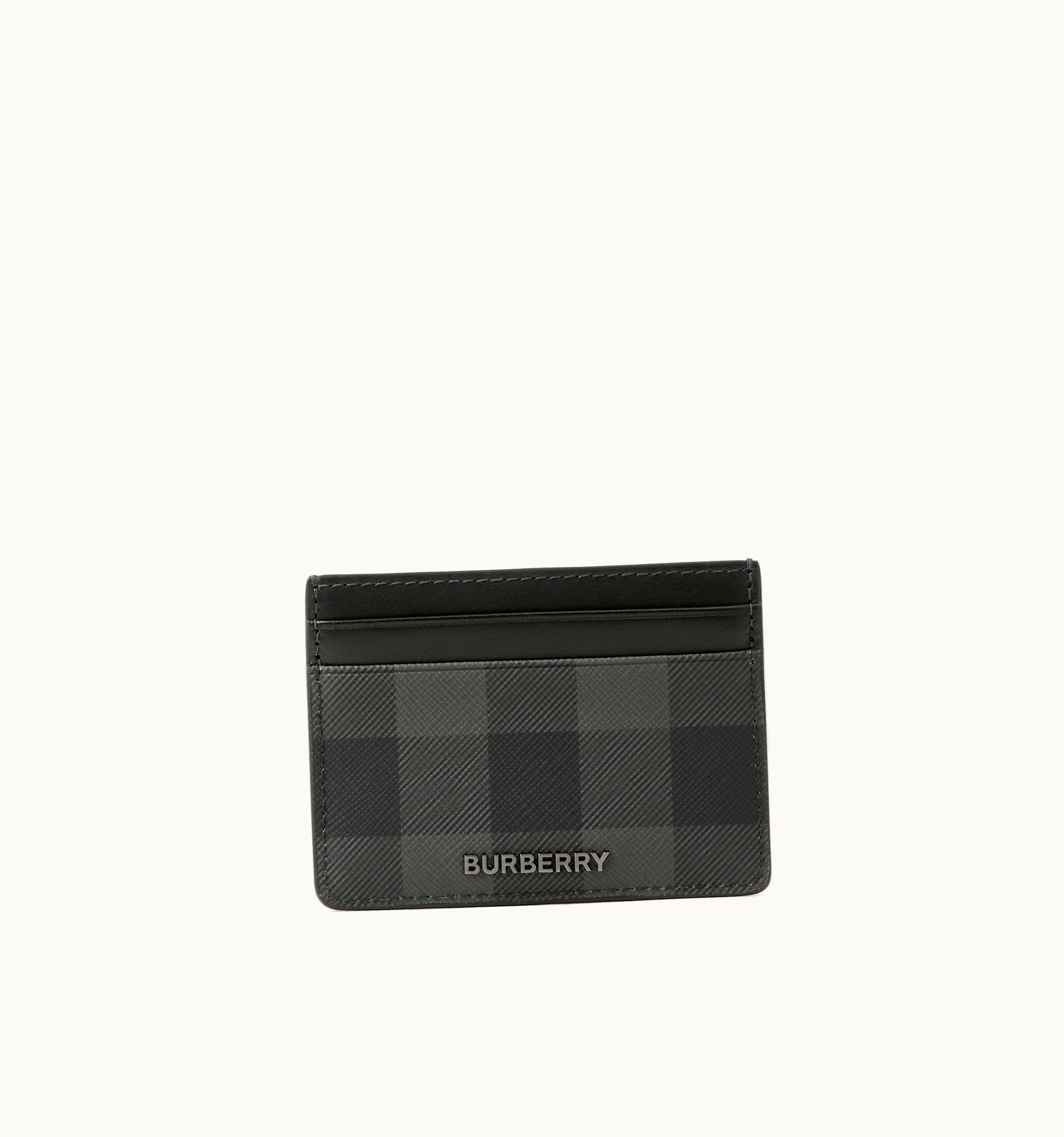 Burberry Burberry Charcoal Check And Leather Card Case - Men