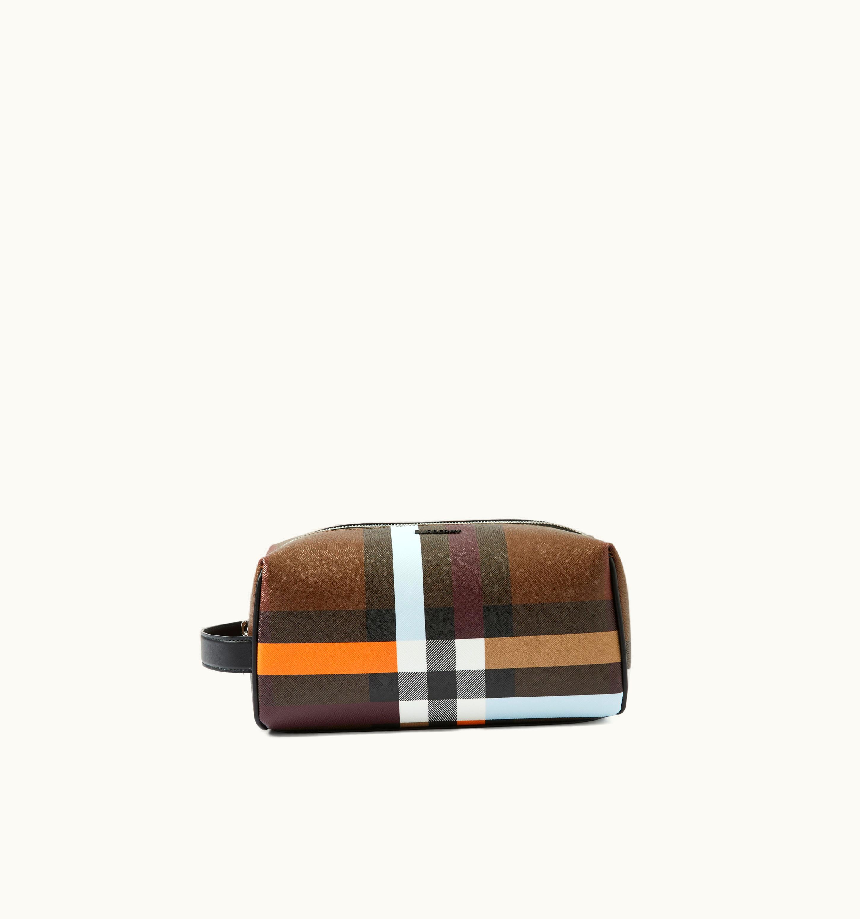 Burberry Burberry Check And Leather Travel Pouch In Dark Birch Brown - Men