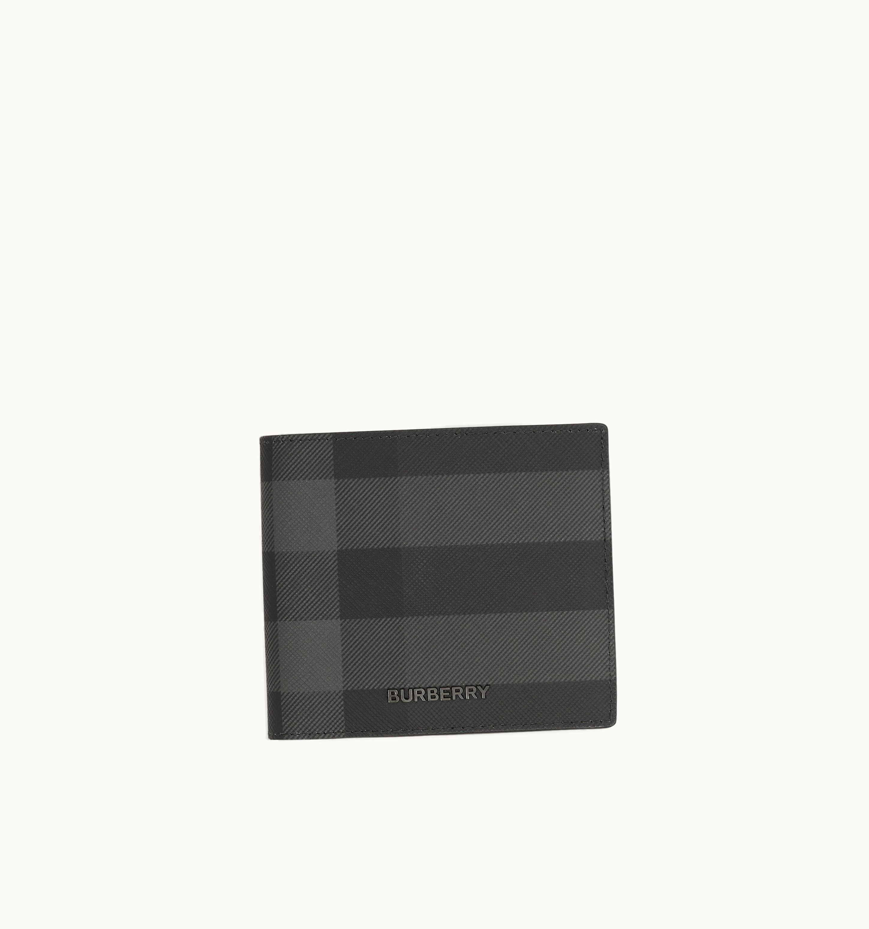 Burberry Burberry Charcoal Check And Leather Bifold Wallet - Men