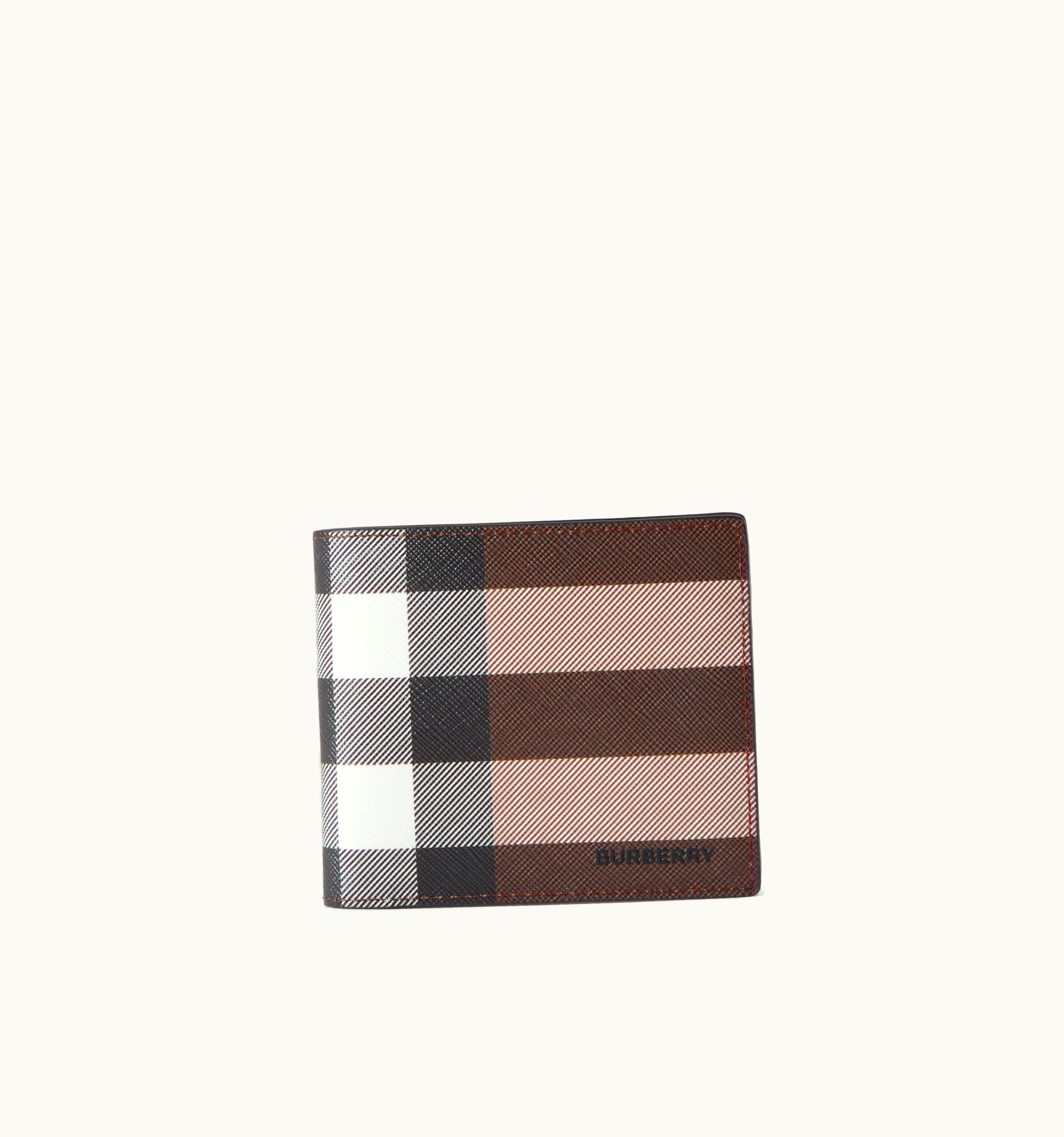 Burberry Burberry Exaggerated Check And Leather Bifold Wallet In Dark Birch Brown - Men