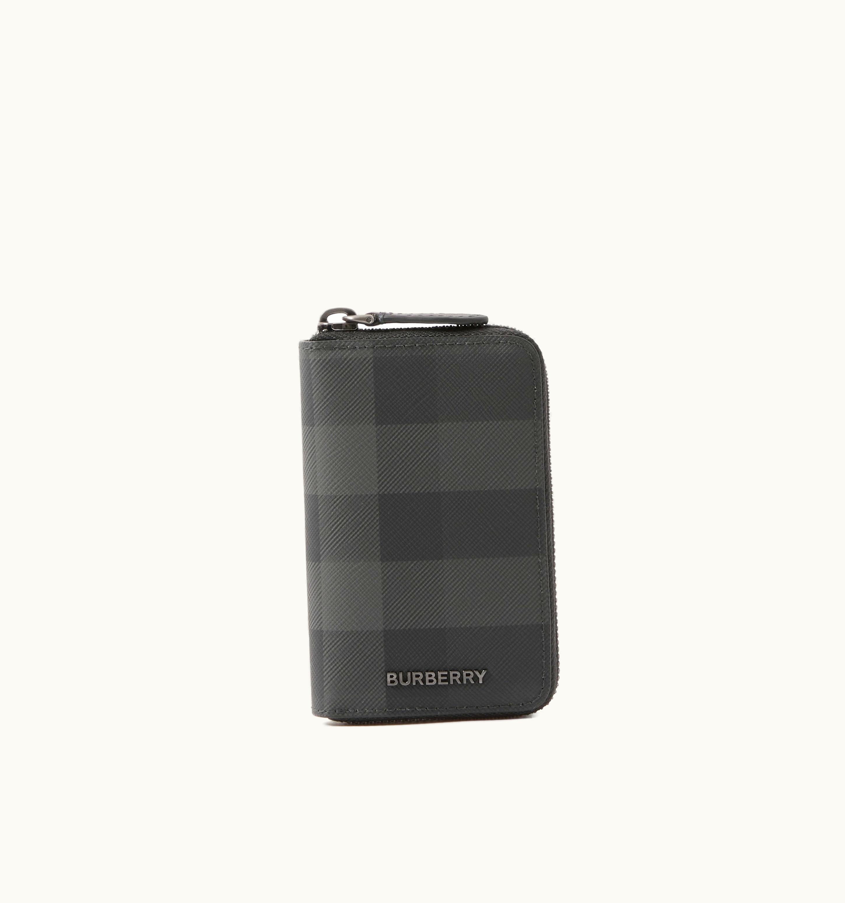 Burberry Burberry Check And Leather Zip Wallet In Charcoal - Men UZ0141257