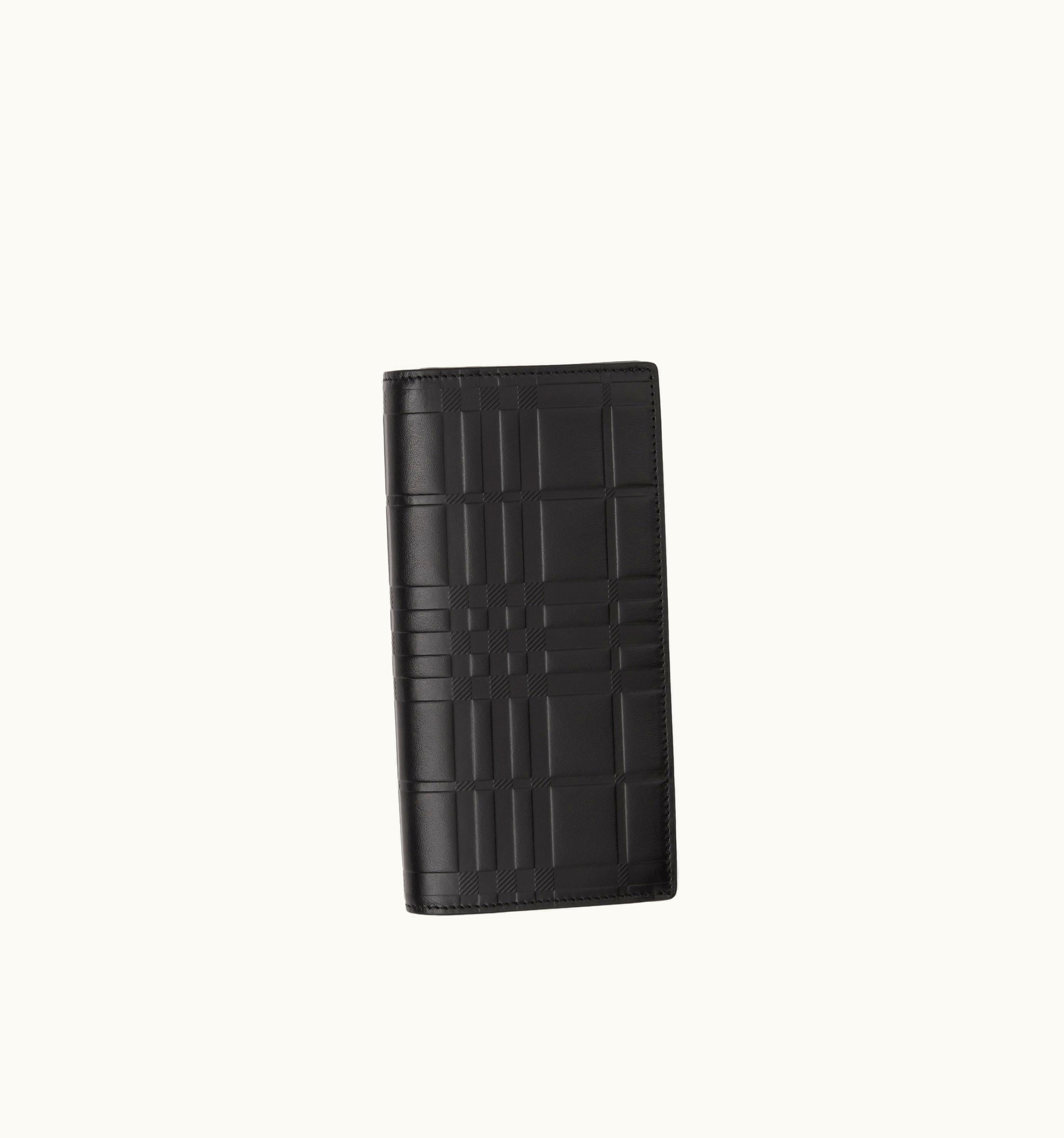 Burberry Burberry Embossed Check Leather Continental Wallet In Black - Men