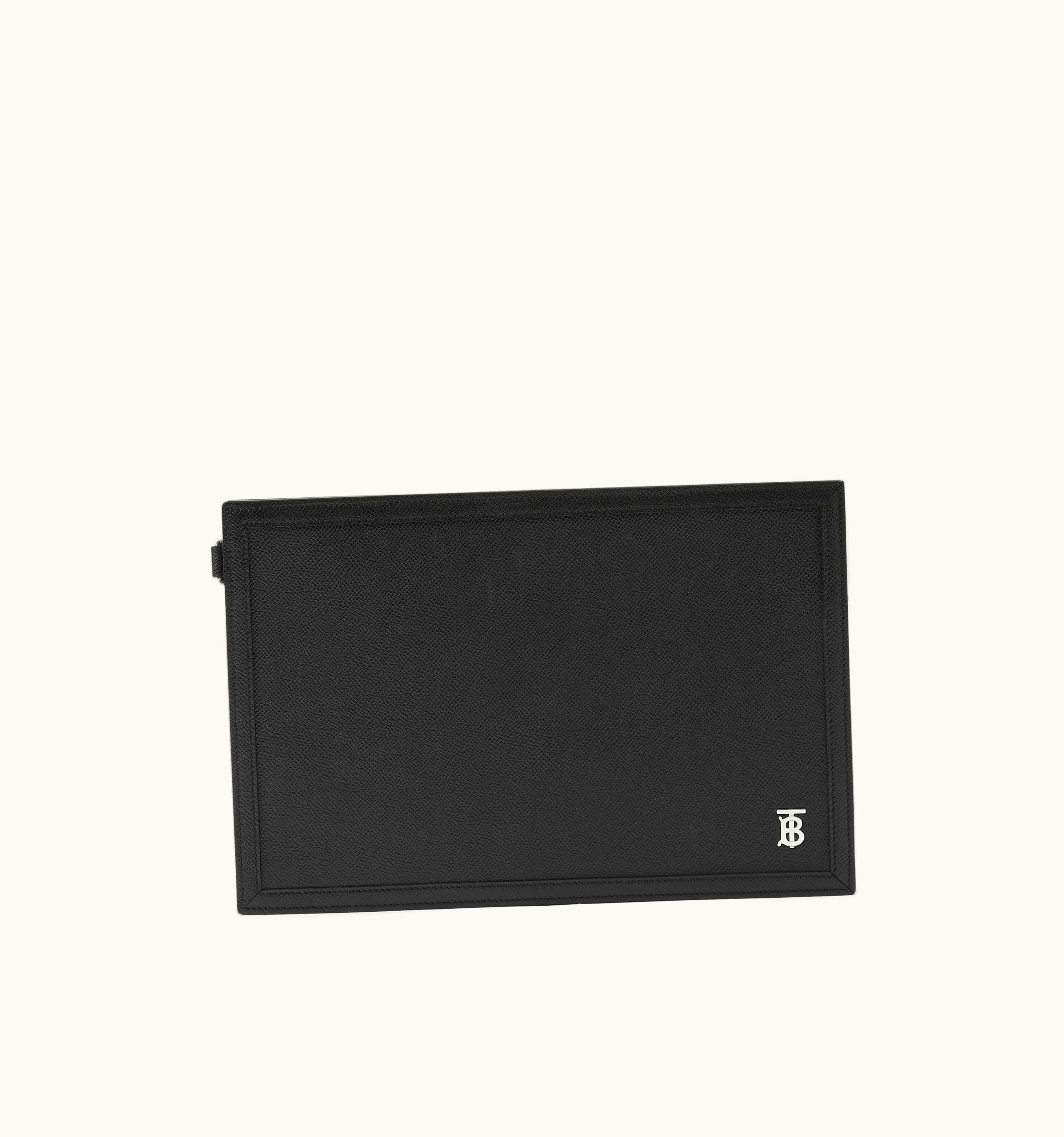 Burberry Burberry Grainy Leather Tb Zip Pouch In Black - Men