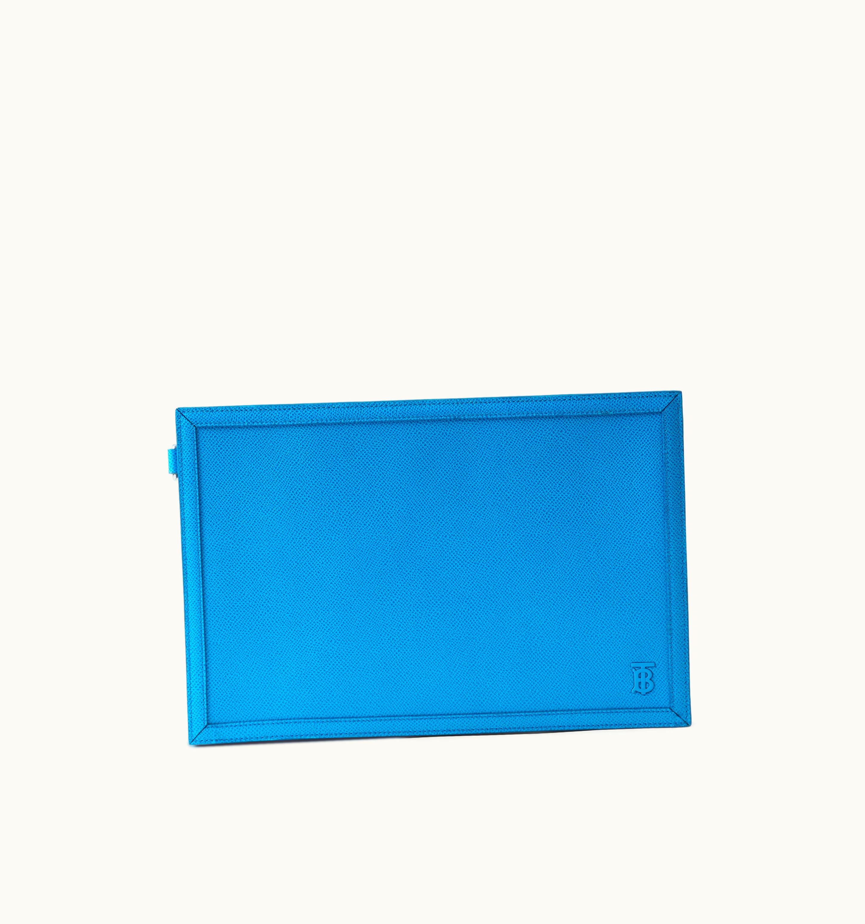 Burberry Burberry Grainy Leather Tb Zip Pouch In VIvid Blue - Men