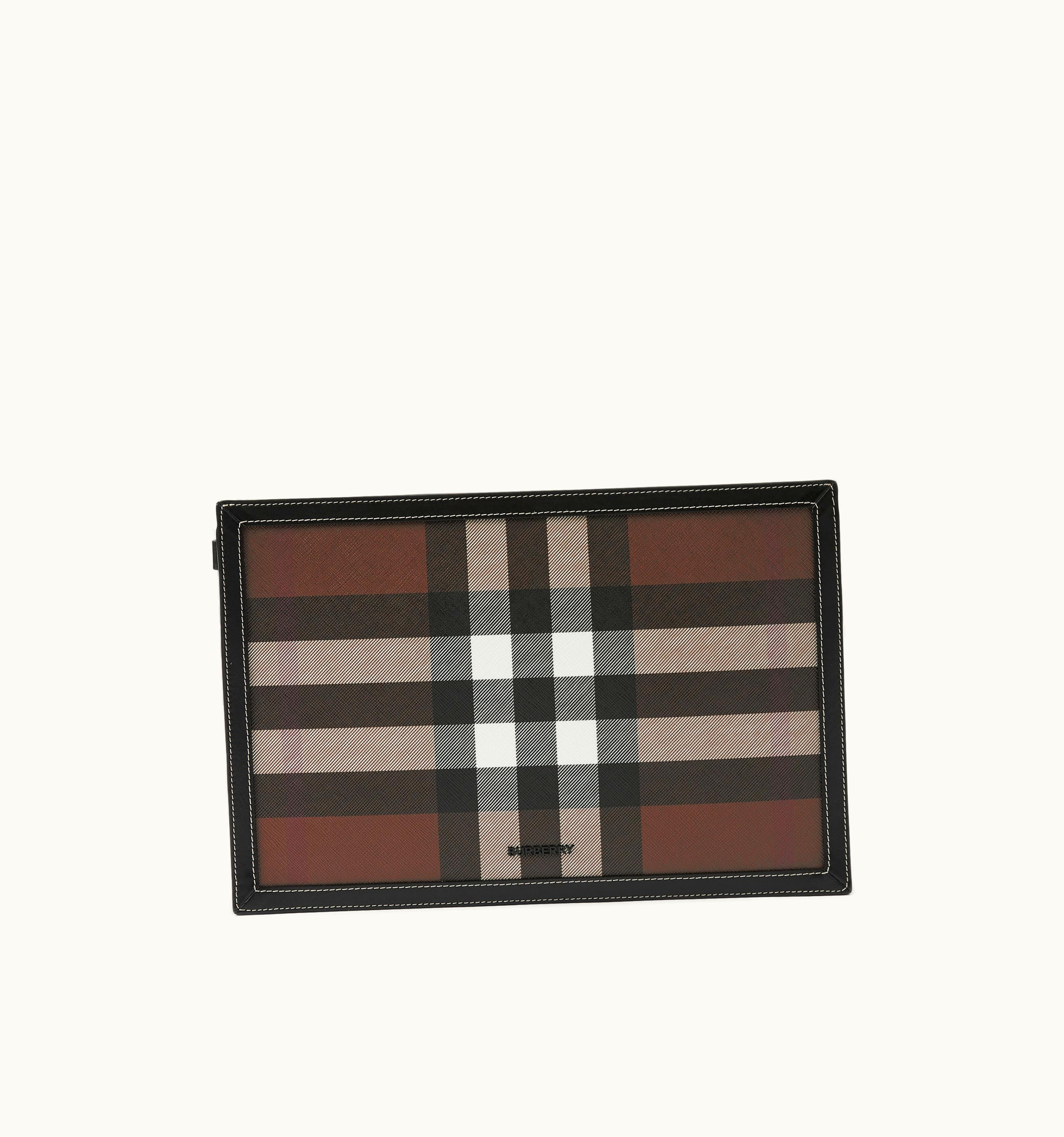 Burberry Burberry Check And Leather Zip Pouch In Dark Birch Brown - Men
