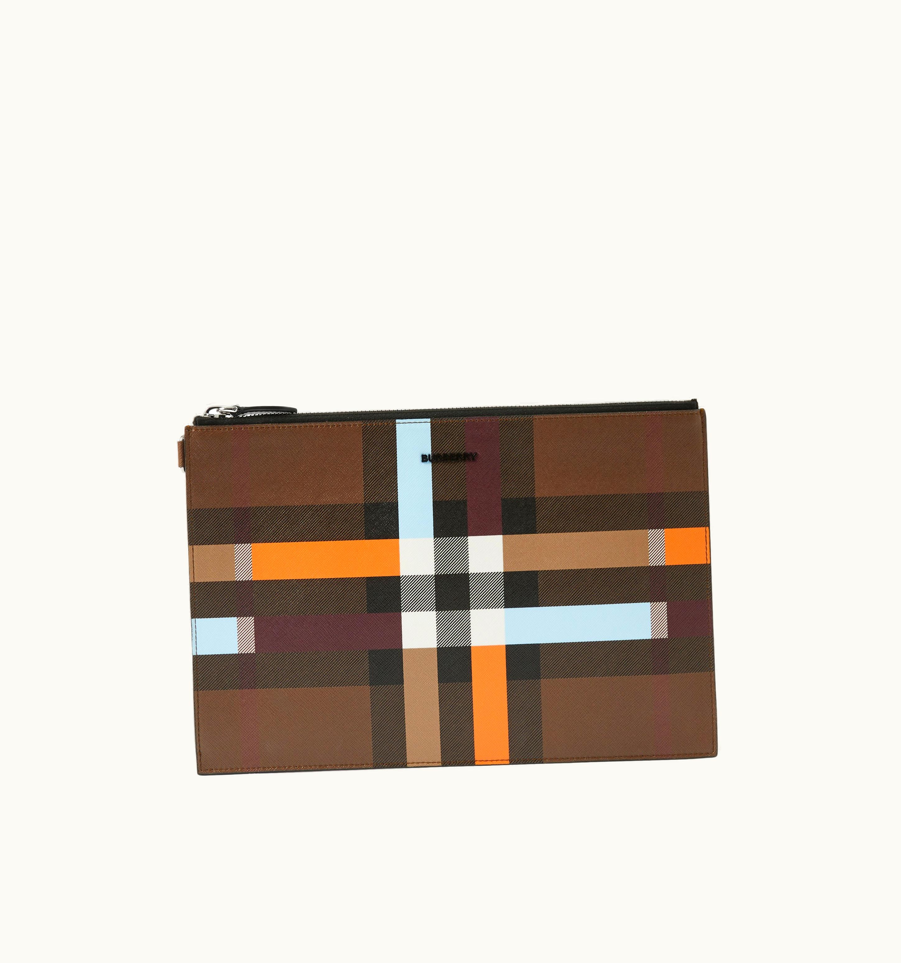 Burberry Burberry Colour Block Check Zip Pouch In Dark Birch Brown - Men
