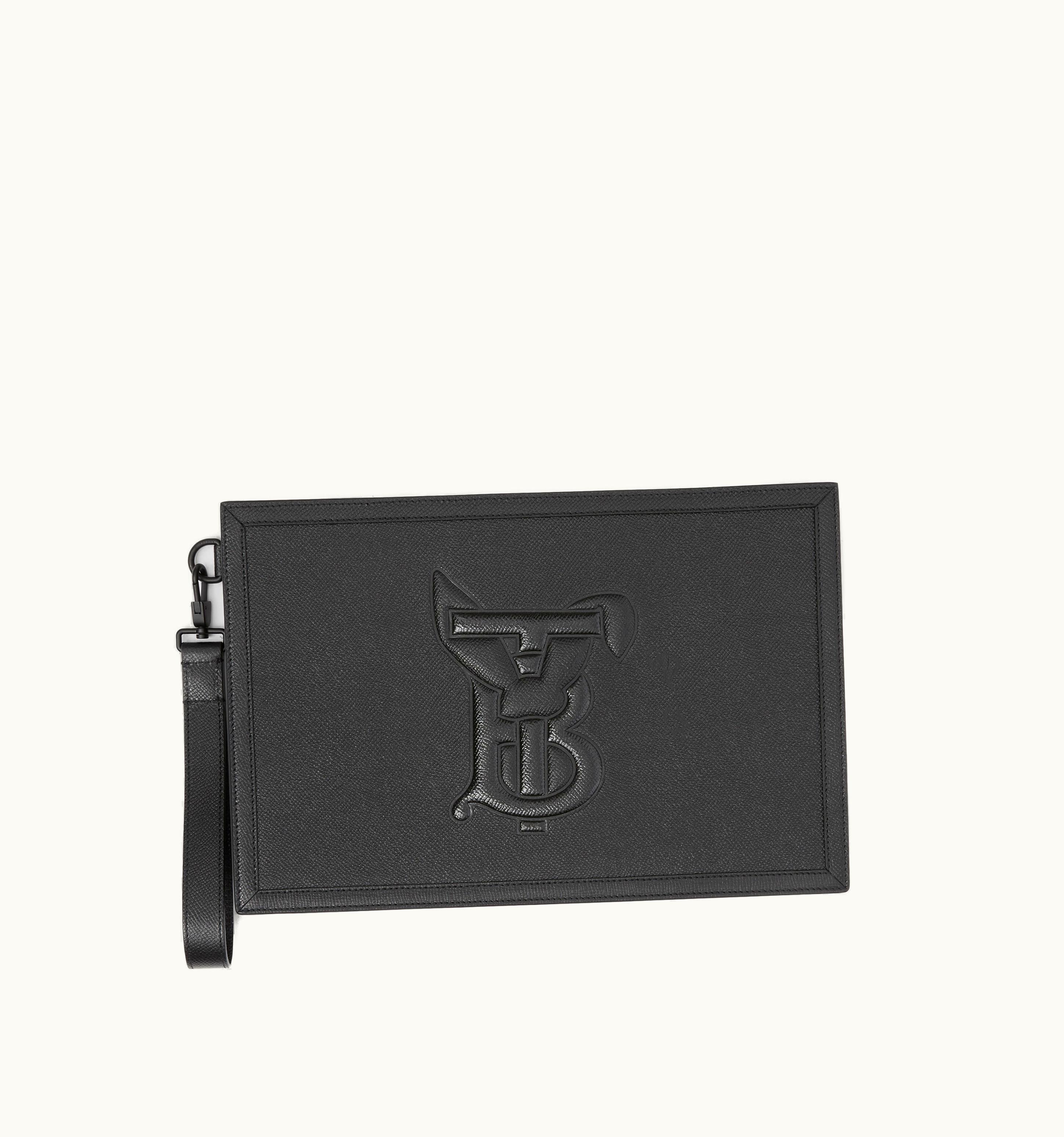 Burberry Burberry Rabbit Embossed Grainy Leather Zip Pouch In Black - Men