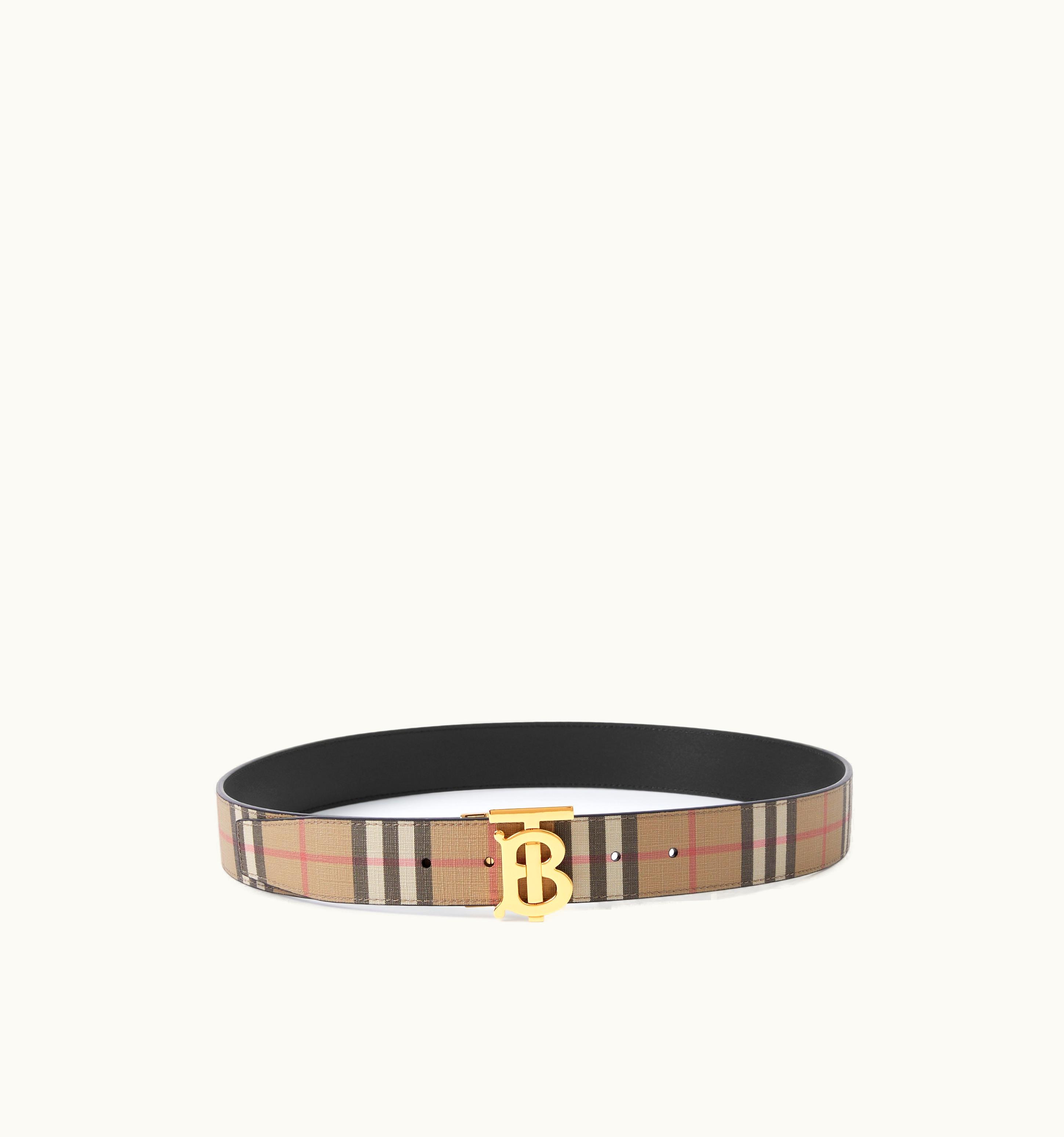 Burberry Burberry Check And Leather Reversible Tb Belt In Black/Archive Beige