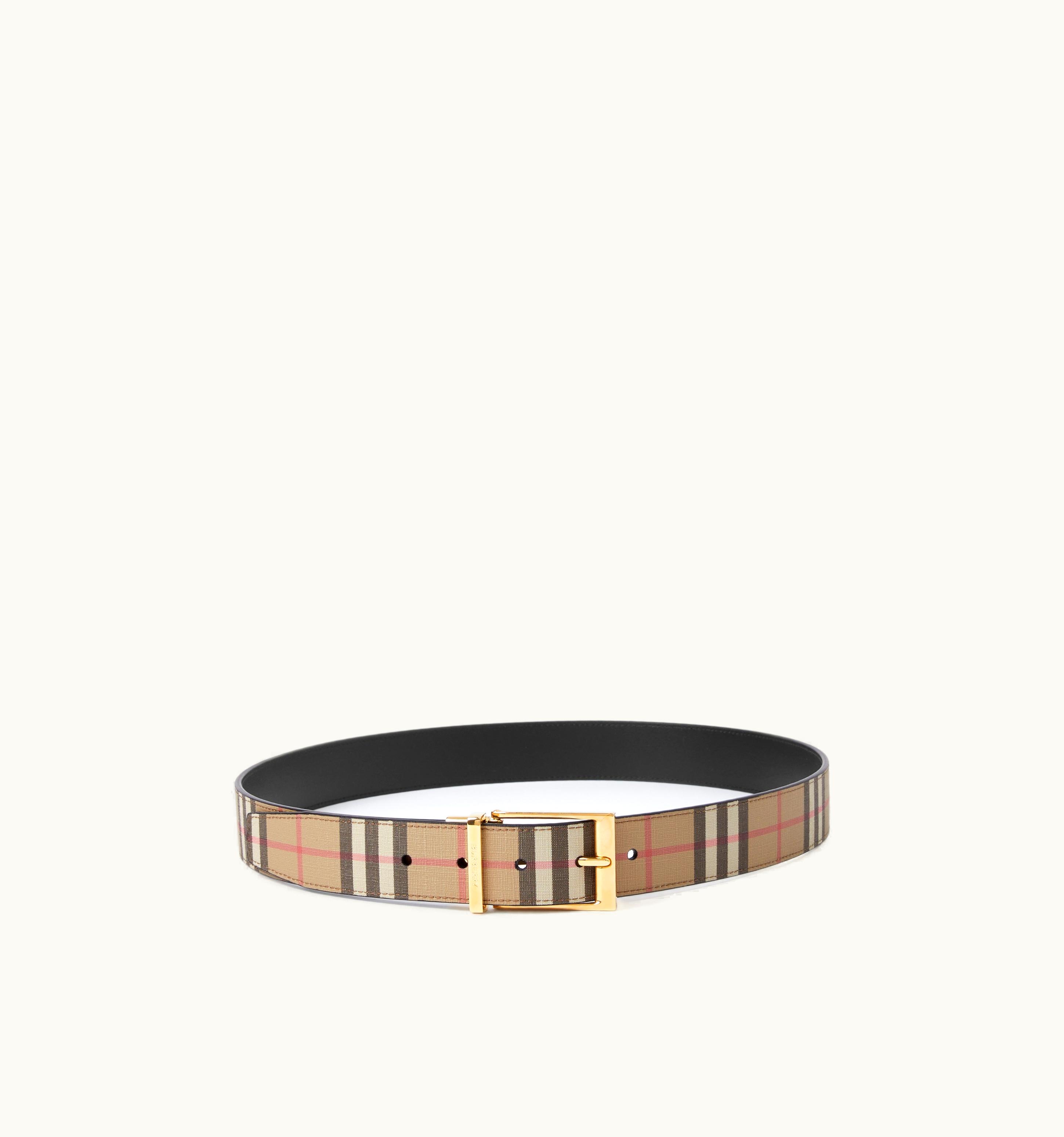 Burberry Burberry Reversible Vintage Check And Leather Belt In Archive Beige/Gold - Men