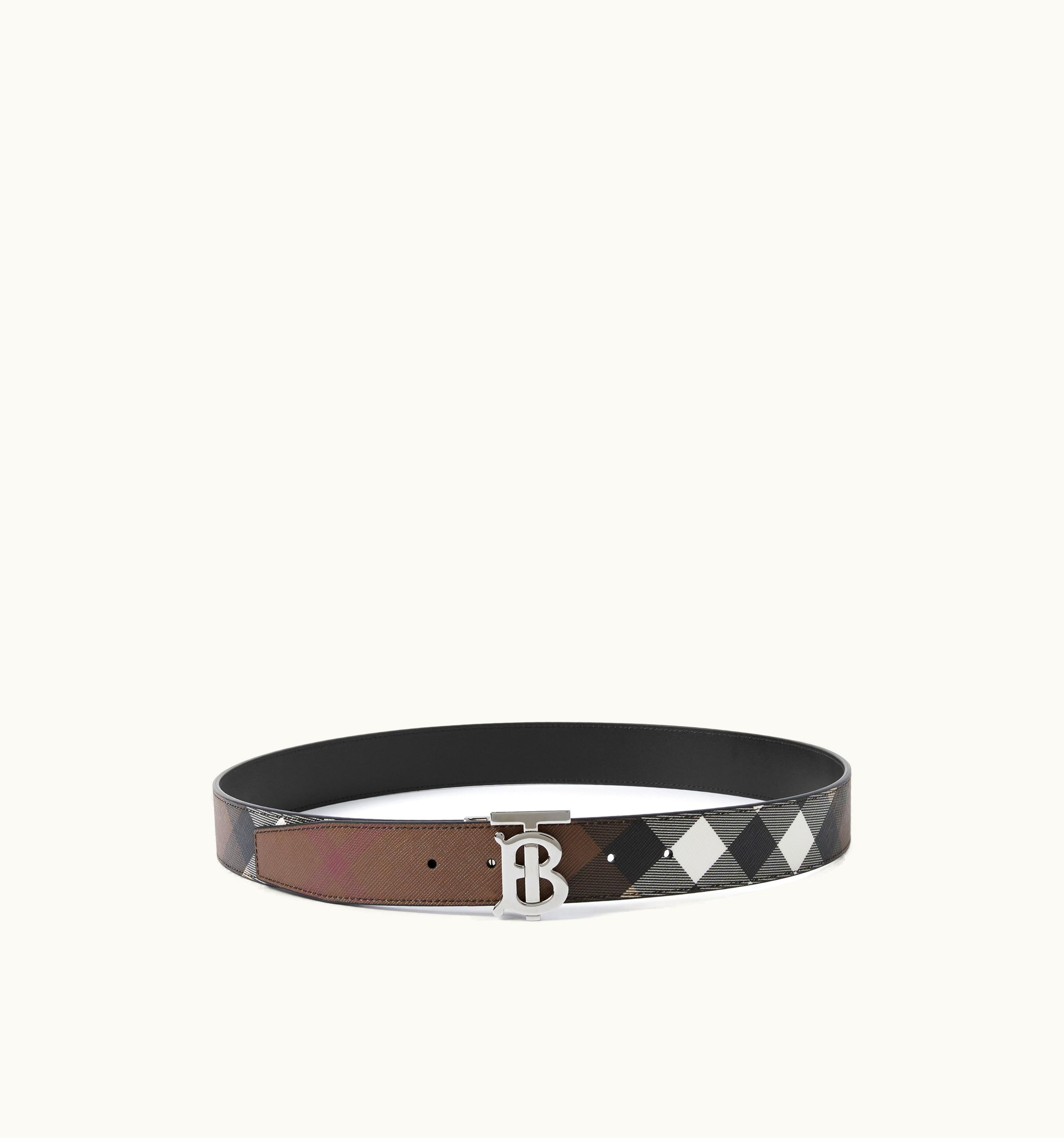 Burberry Burberry Reversible Check And Leather Tb Belt In Dark Birch Brown - Men