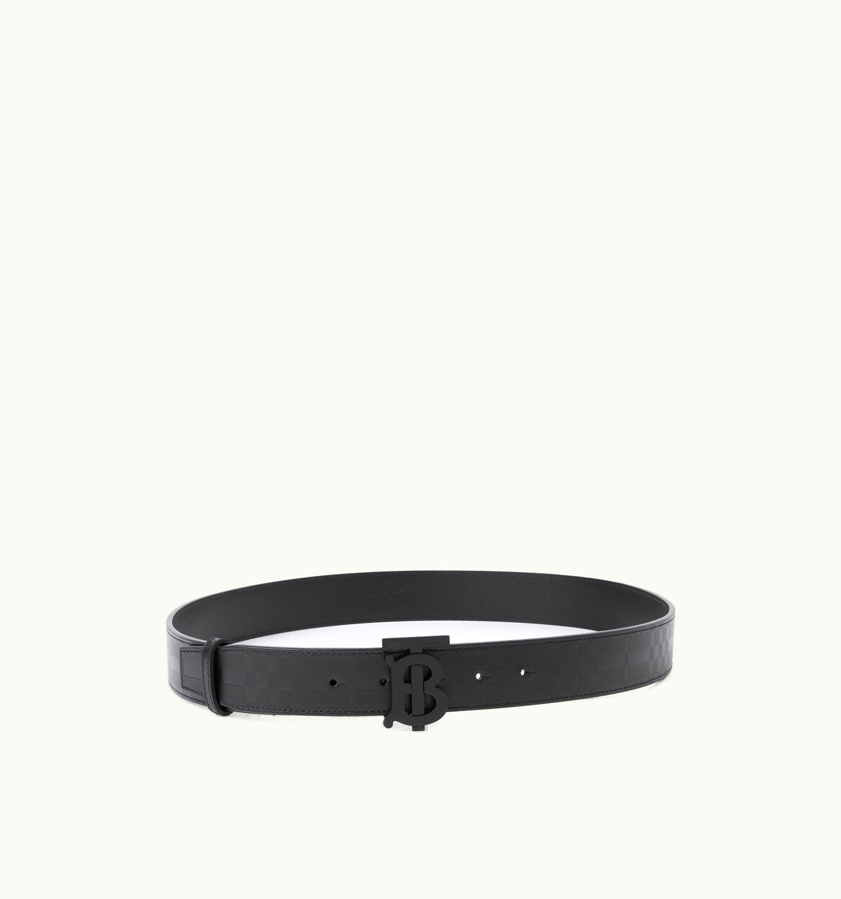 Burberry Burberry Monogram Motif Embossed Check Leather Belt In Black - Men