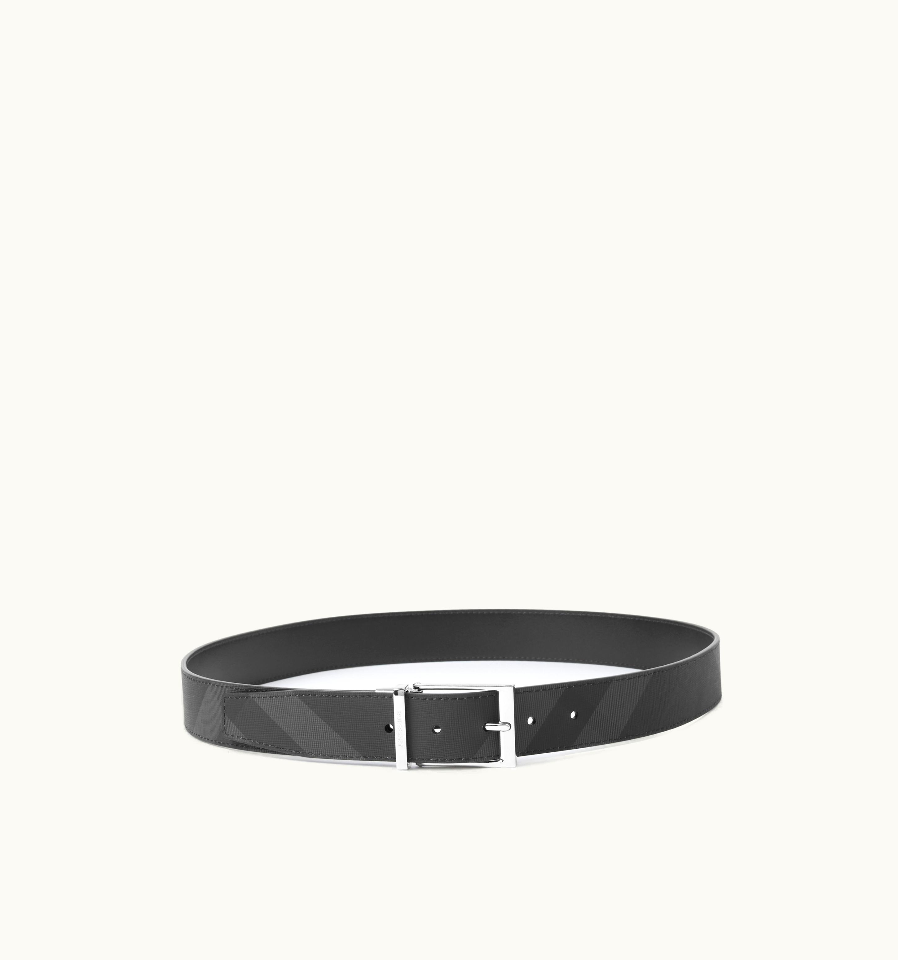 Burberry Burberry Check And Leather Reversible Belt In Charcoal/Silver - Men