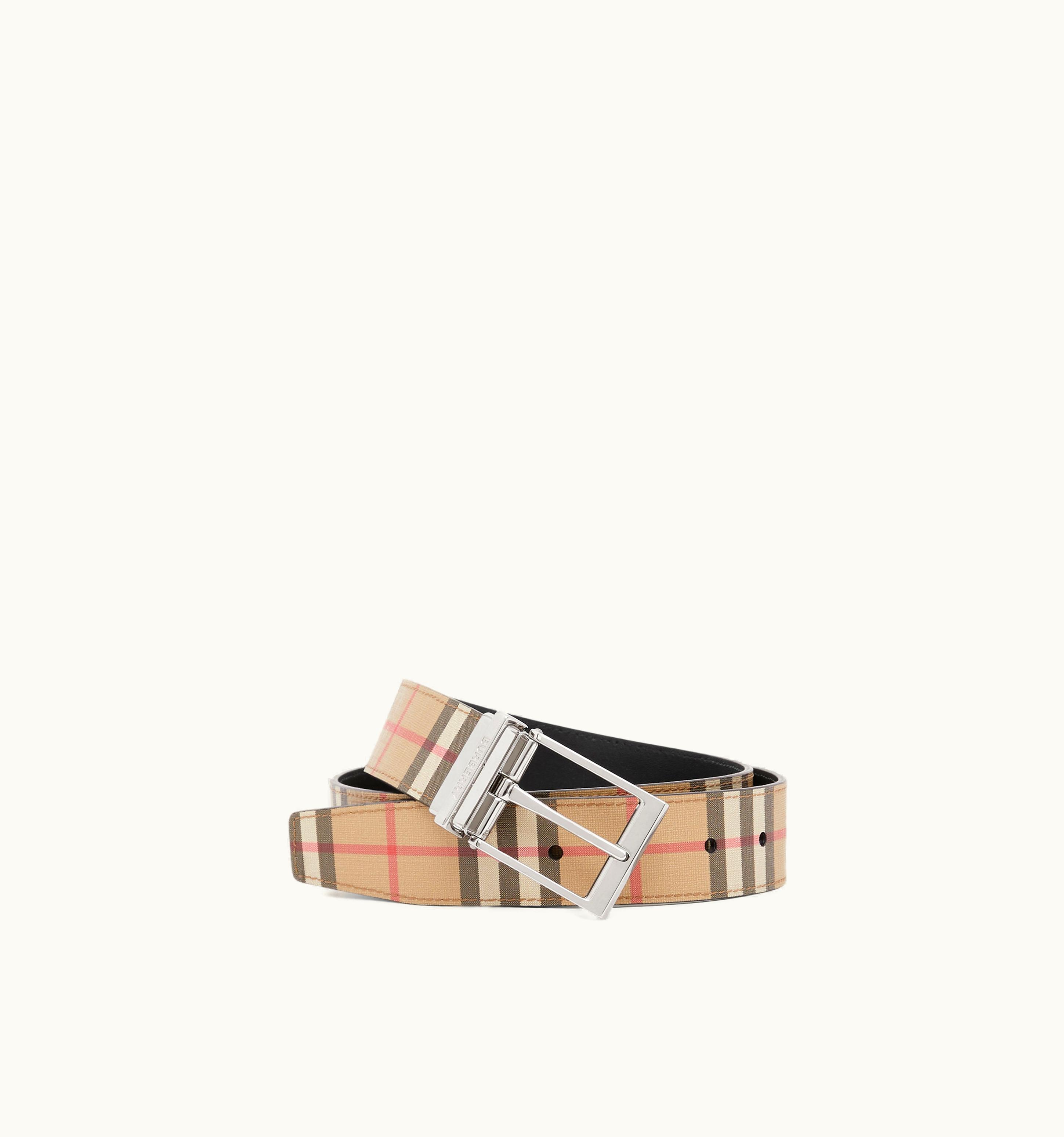 Burberry Burberry Check And Leather Reversible Belt In Archive Beige/Black - Men
