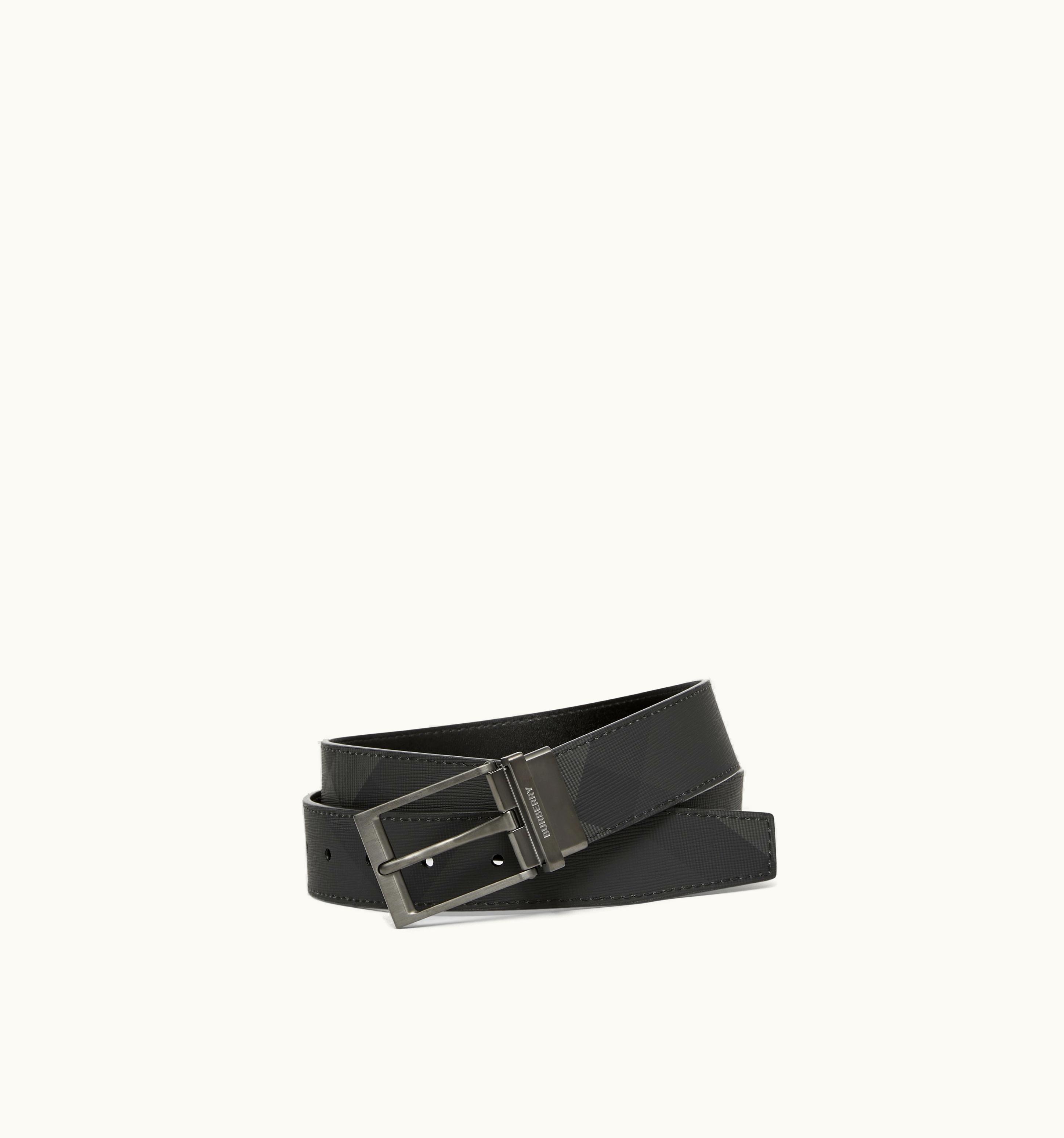 Burberry Burberry Check And Leather Reversible Belt In Charcoal/Graphite - Men