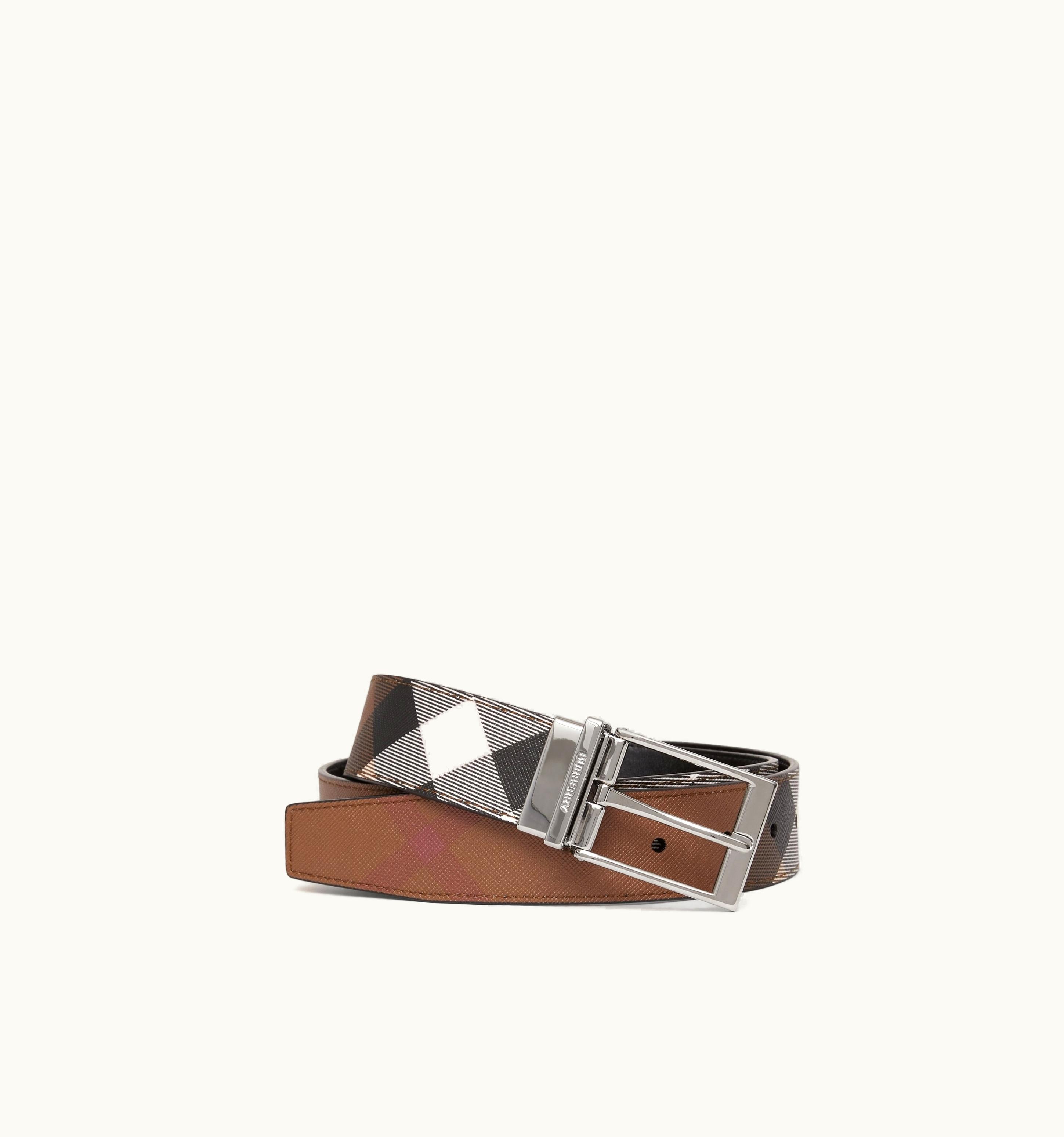 Burberry Burberry Check And Leather Reversible Belt In Dark Birch Brown/Black - Men