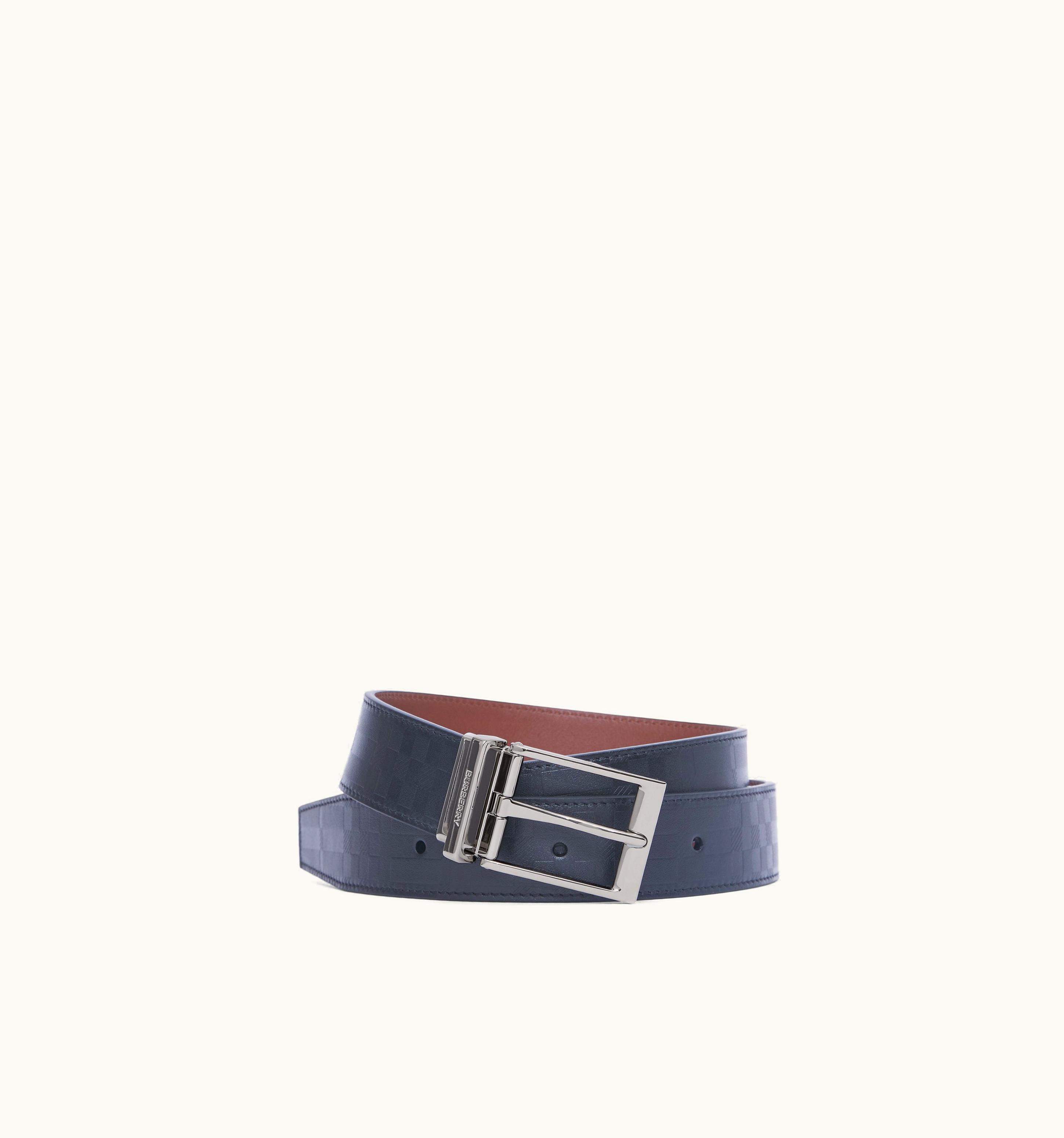 Burberry Burberry Reversible Embossed Check Leather Belt In Black/Tan - Men