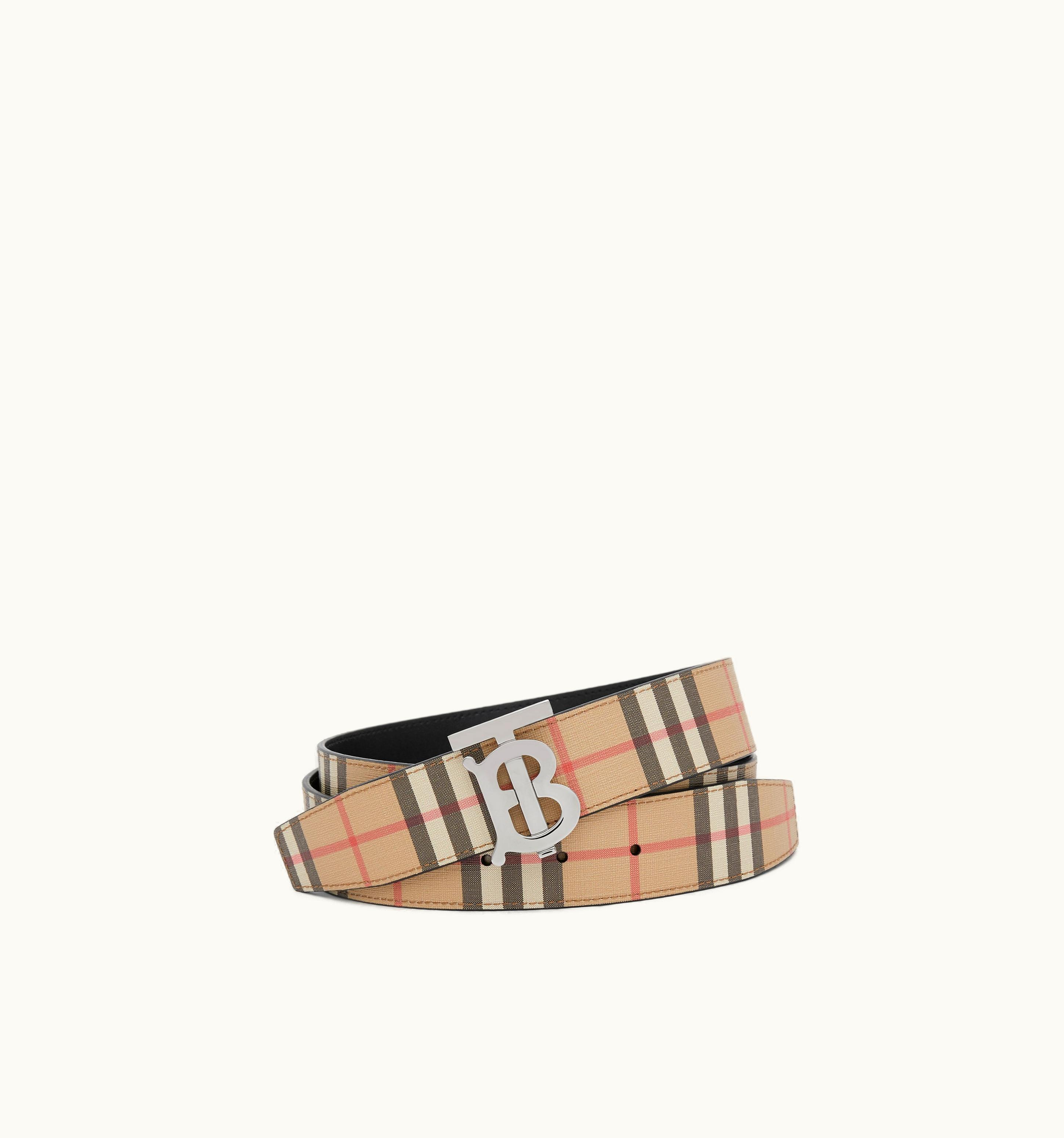 Burberry Burberry Reversible Monogram Motif Vintage Check Belt In Archive Beige/Palladium - Men