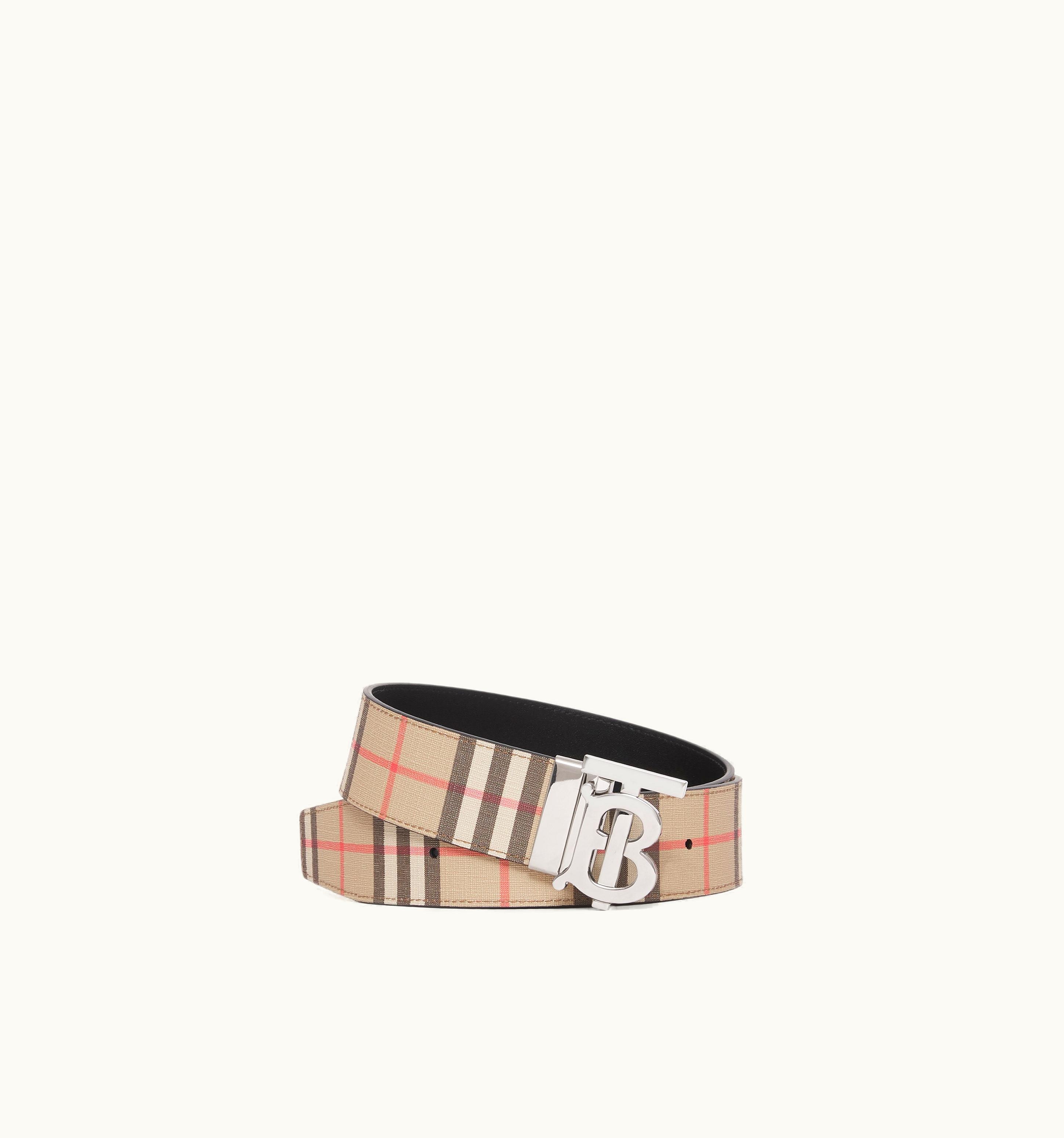 Burberry Burberry Check And Leather Reversible Wide Tb Belt In Archive Beige/Black - Men