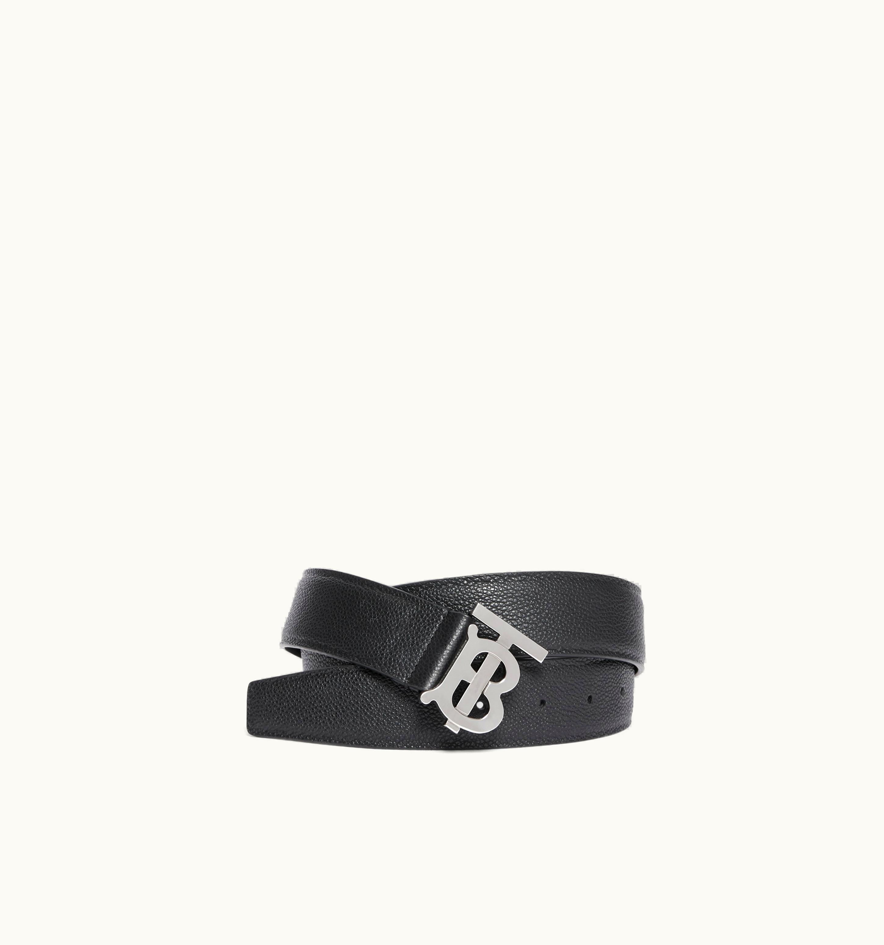 Burberry Burberry Grainy Leather Tb Belt In Black/Palladium - Men