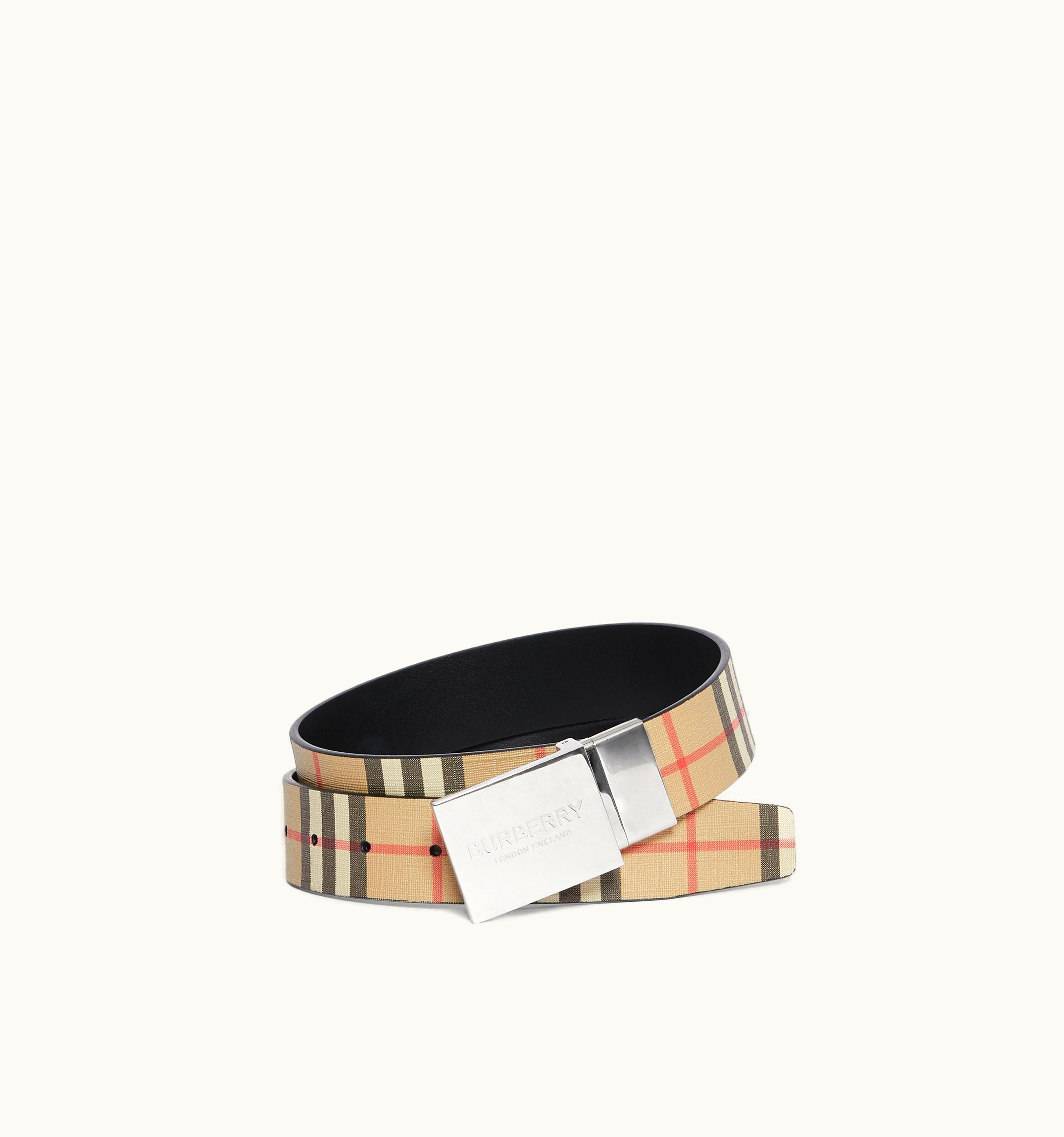 Burberry Burberry Reversible Plaque Buckle Check And Leather Belt In Archive Beige/Black - Men