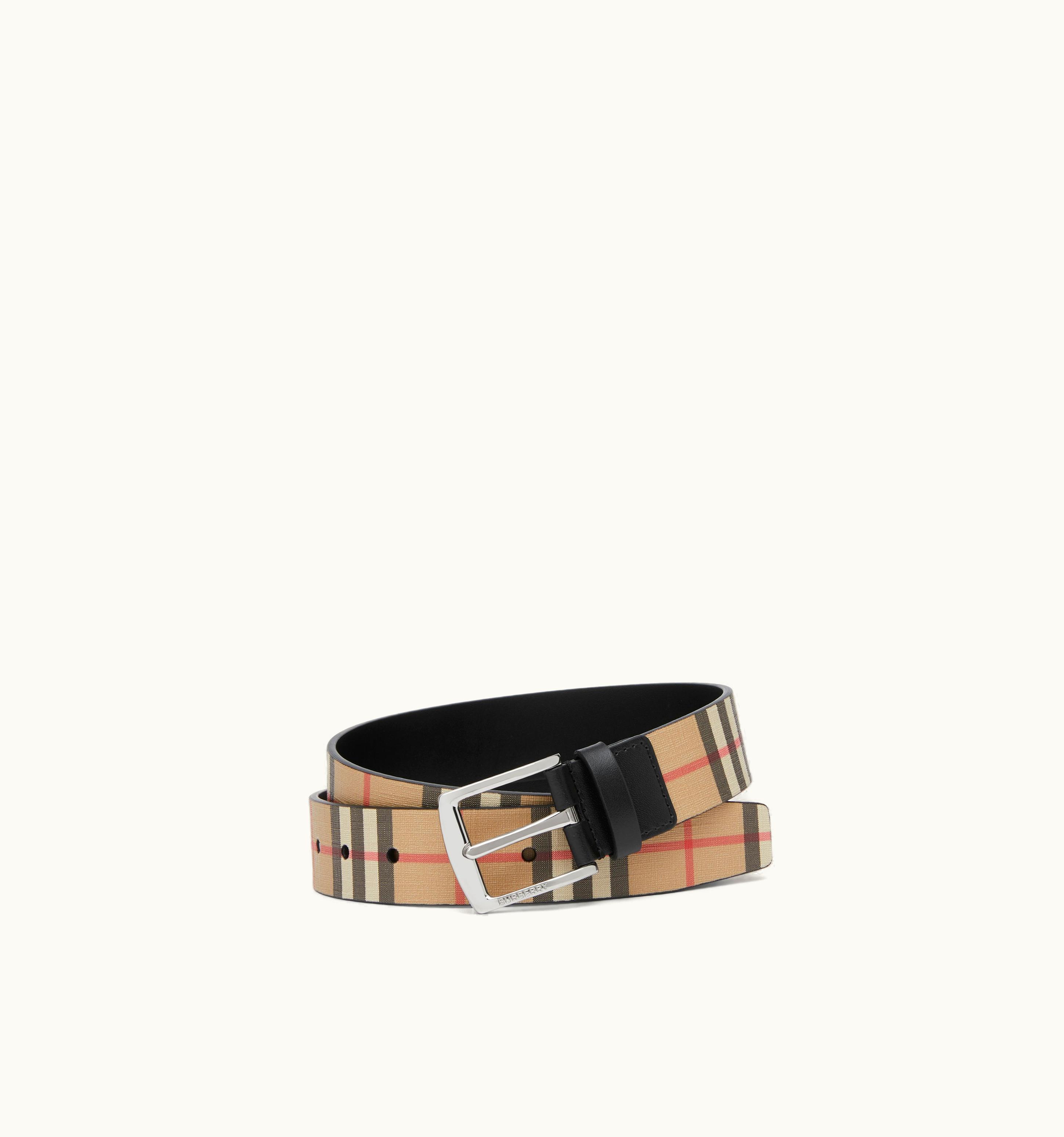 Burberry Burberry Check And Leather Belt In Archive Beige - Men