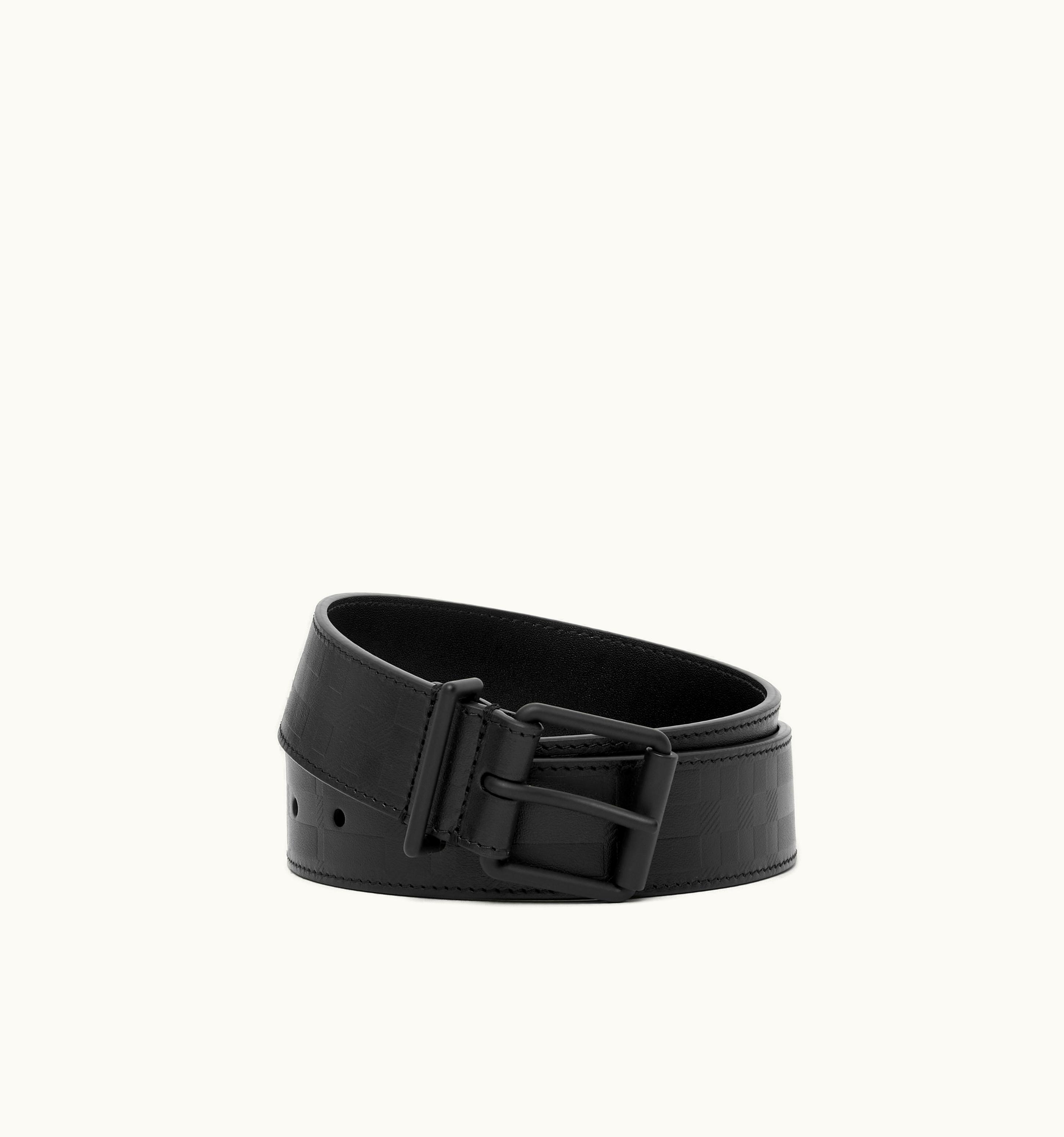 Burberry Burberry Embossed Check Leather Belt In Black/Matte Black - Men