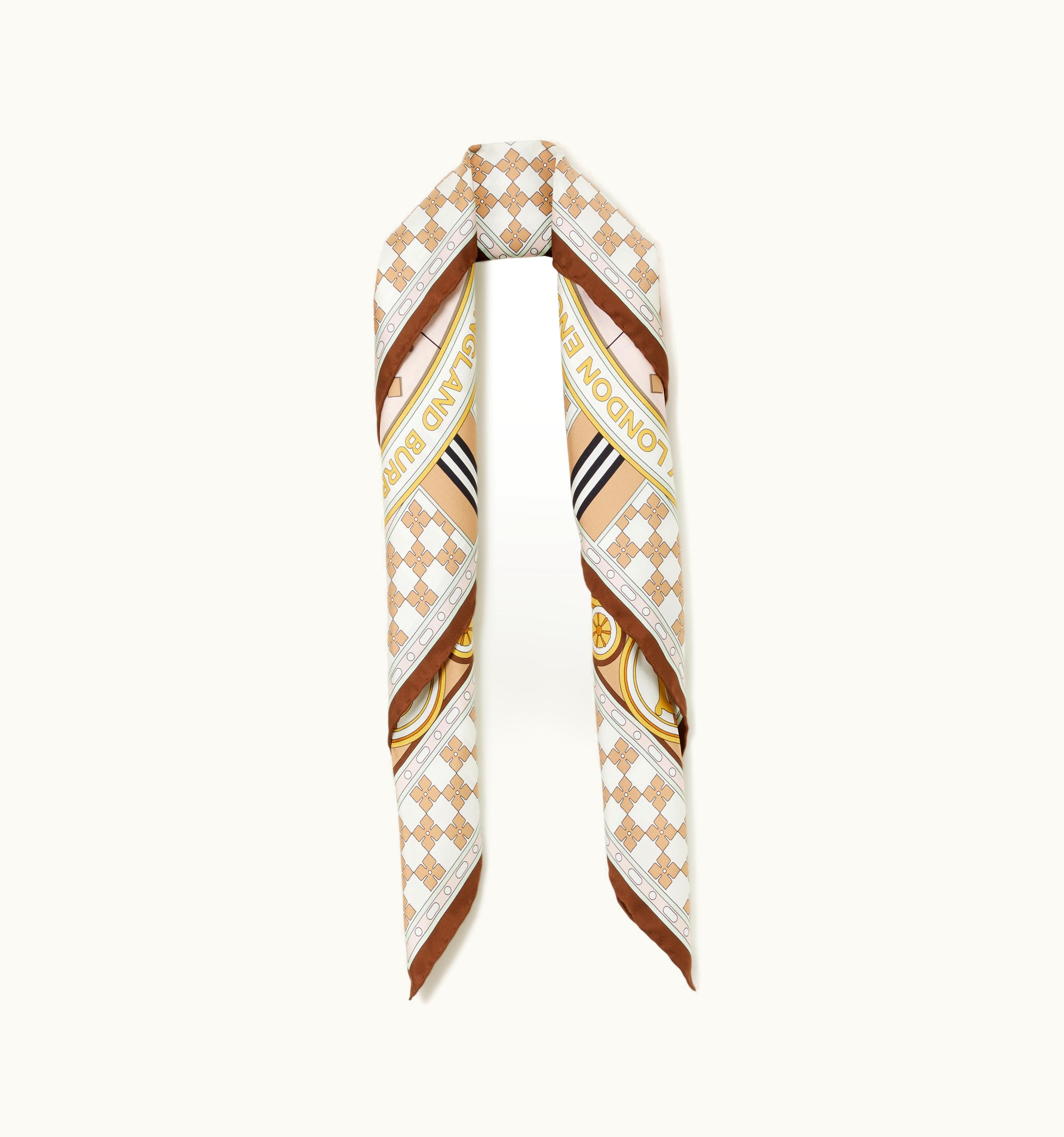 Burberry Burberry Clock Print Silk Square Scarf In Camel UZ0141292
