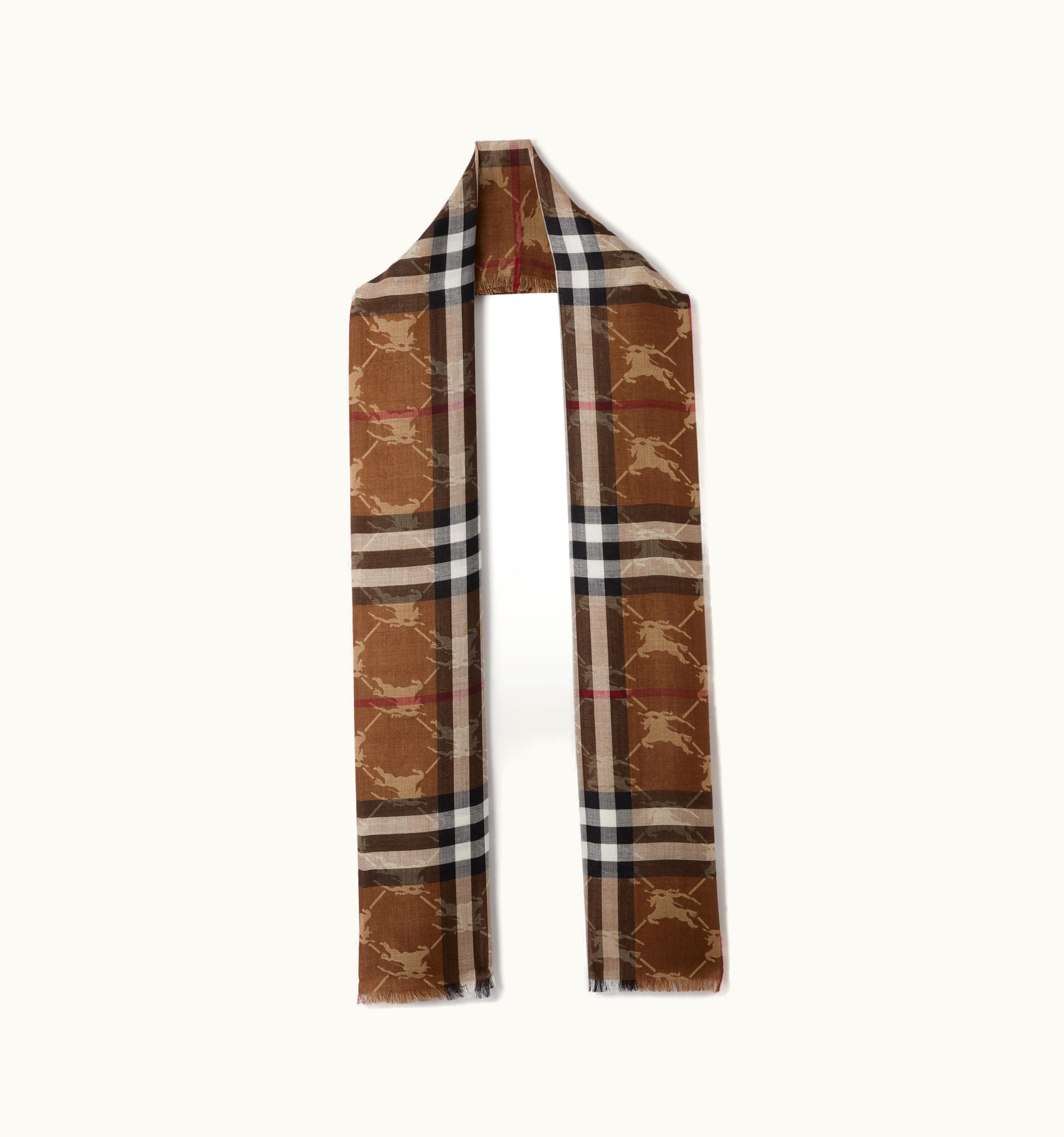 Burberry Burberry Check Ekd Wool Silk Jacquard Reversible Scarf In Dark Birch Brown/Archive Beige UZ0141295