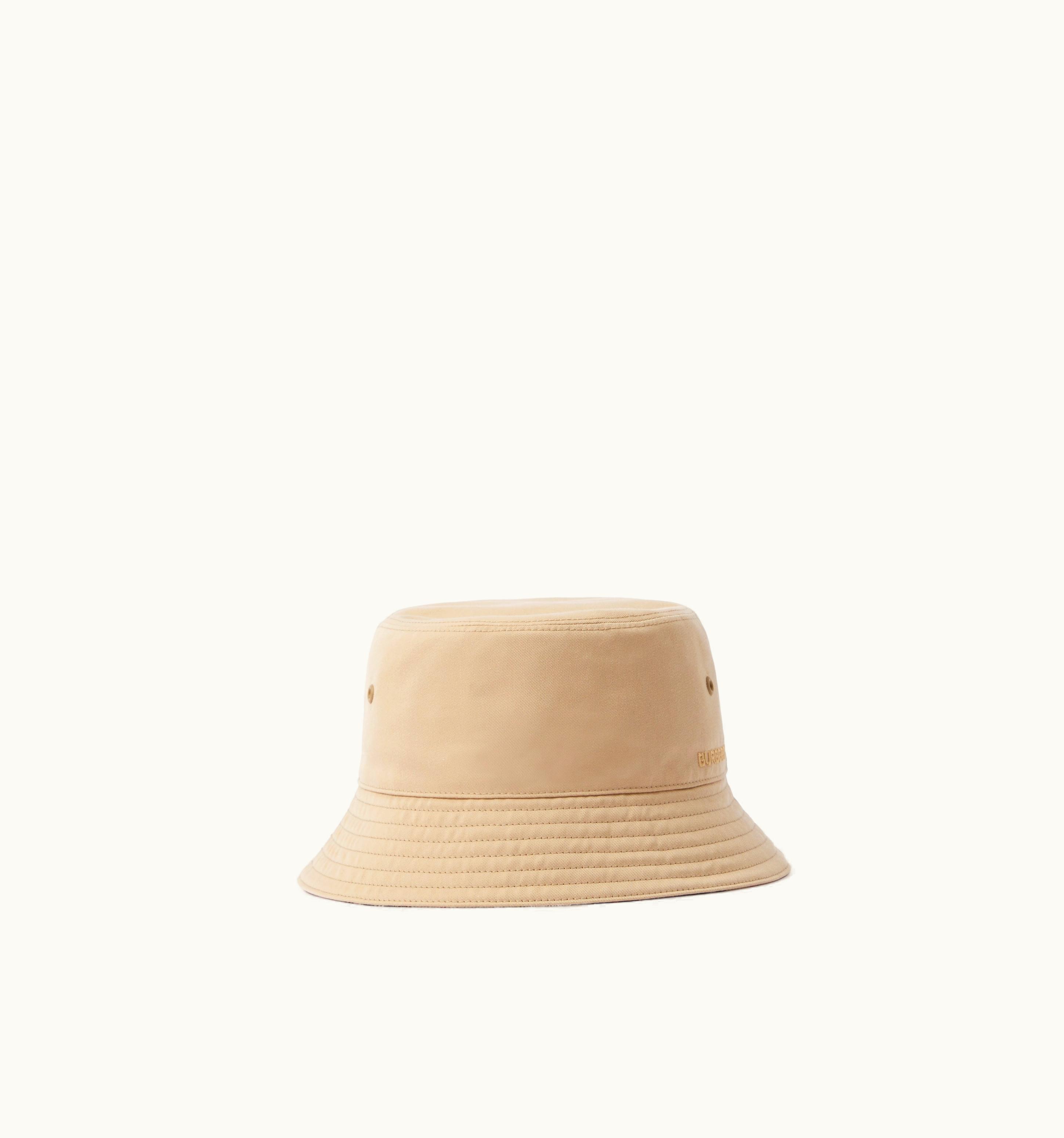 Burberry Burberry Embroidered Logo Cotton Gabardine Bucket Hat In Honey