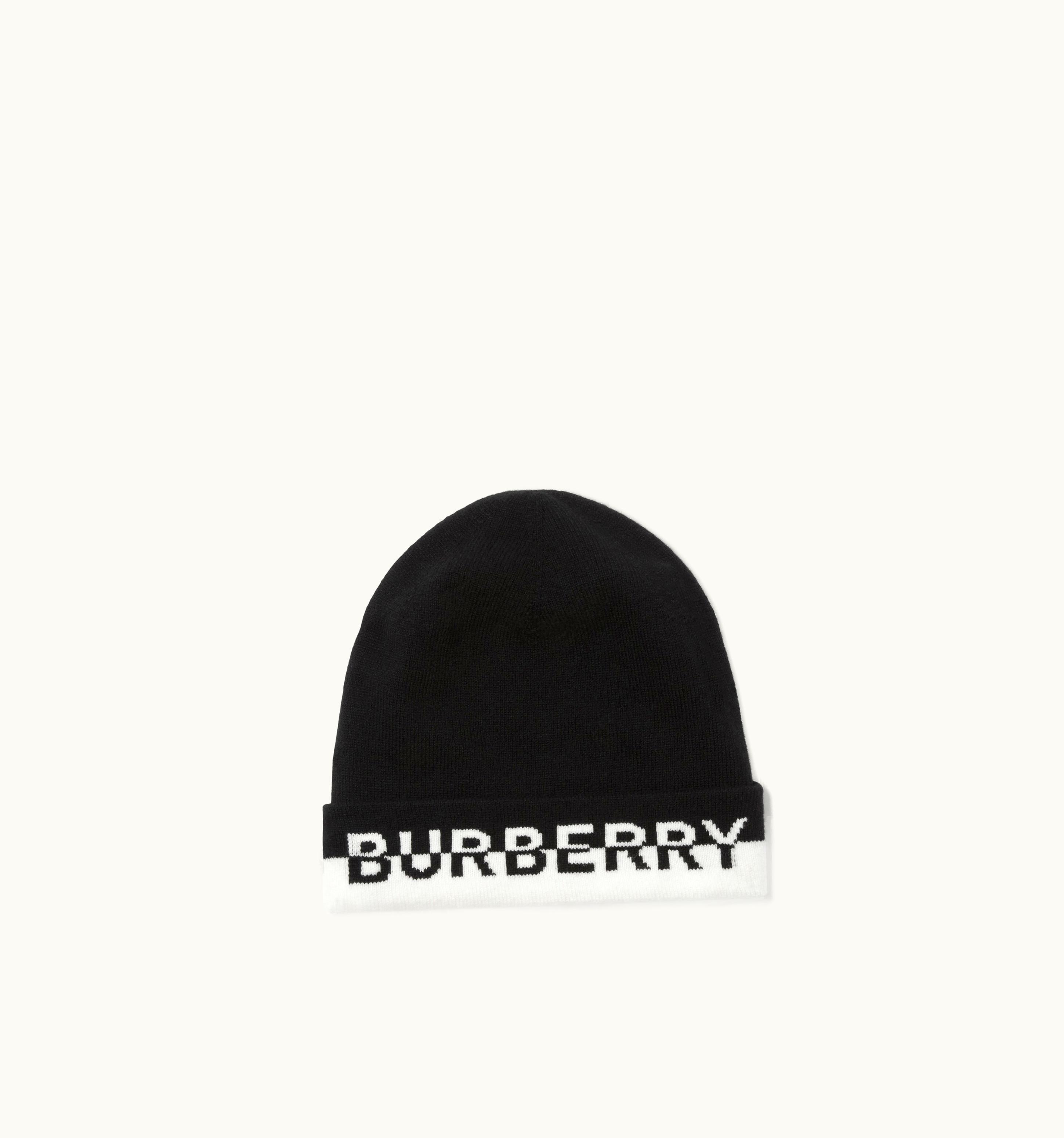 Burberry Burberry Logo Intarsia Cashmere Beanie In Black/White UZ0141349