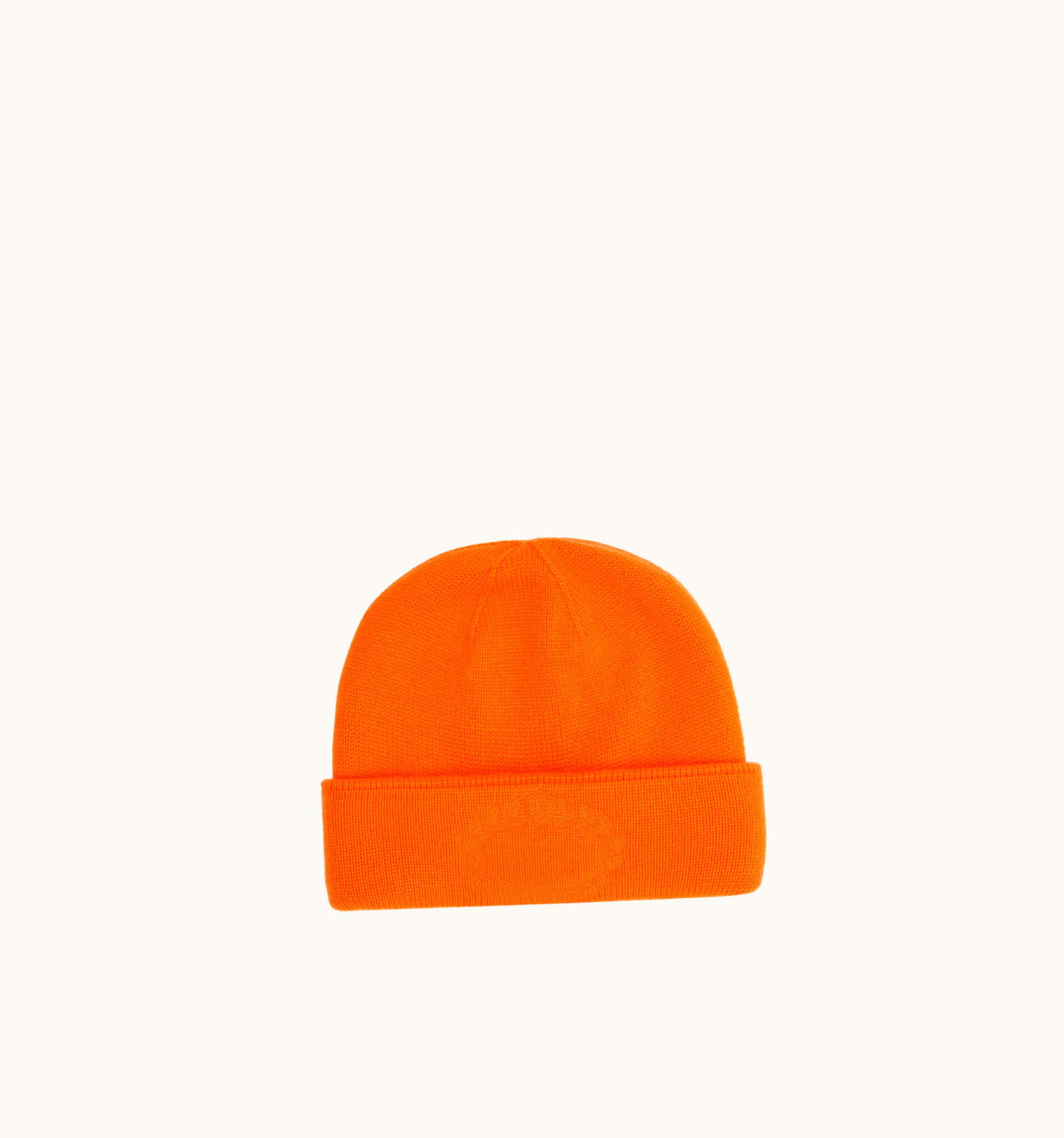 Burberry Burberry Embroidered Oak Leaf Crest Cashmere Beanie In Bright Orange