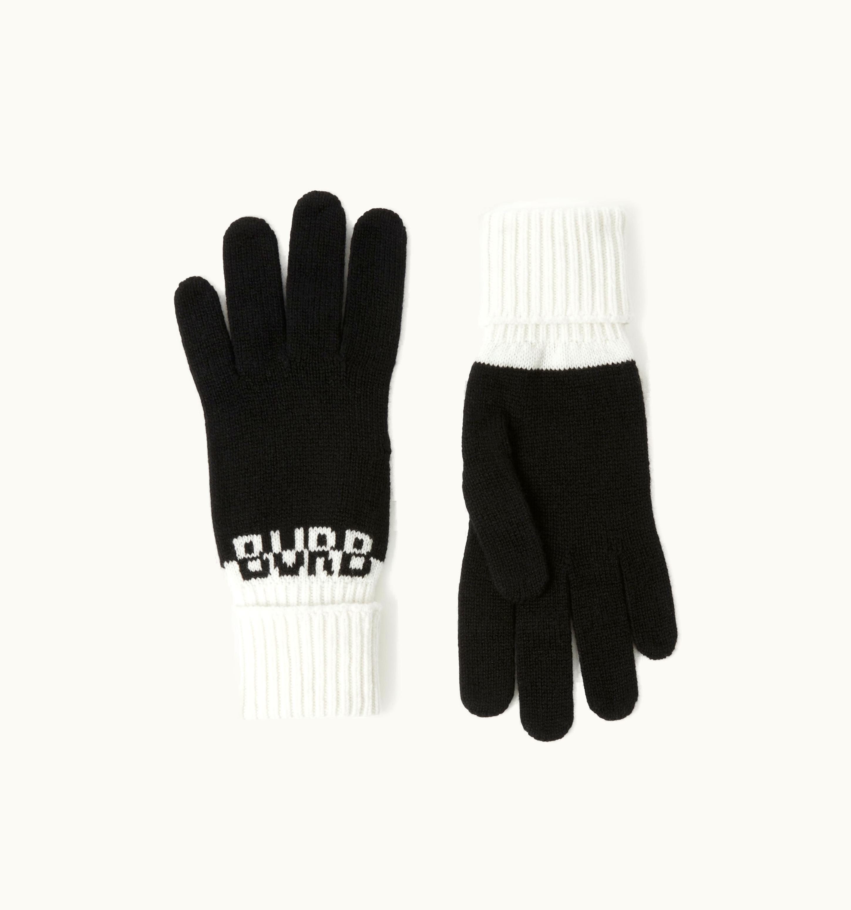 Burberry Burberry Logo Intarsia Two-Tone Cashmere Gloves In Black/White UZ0141359