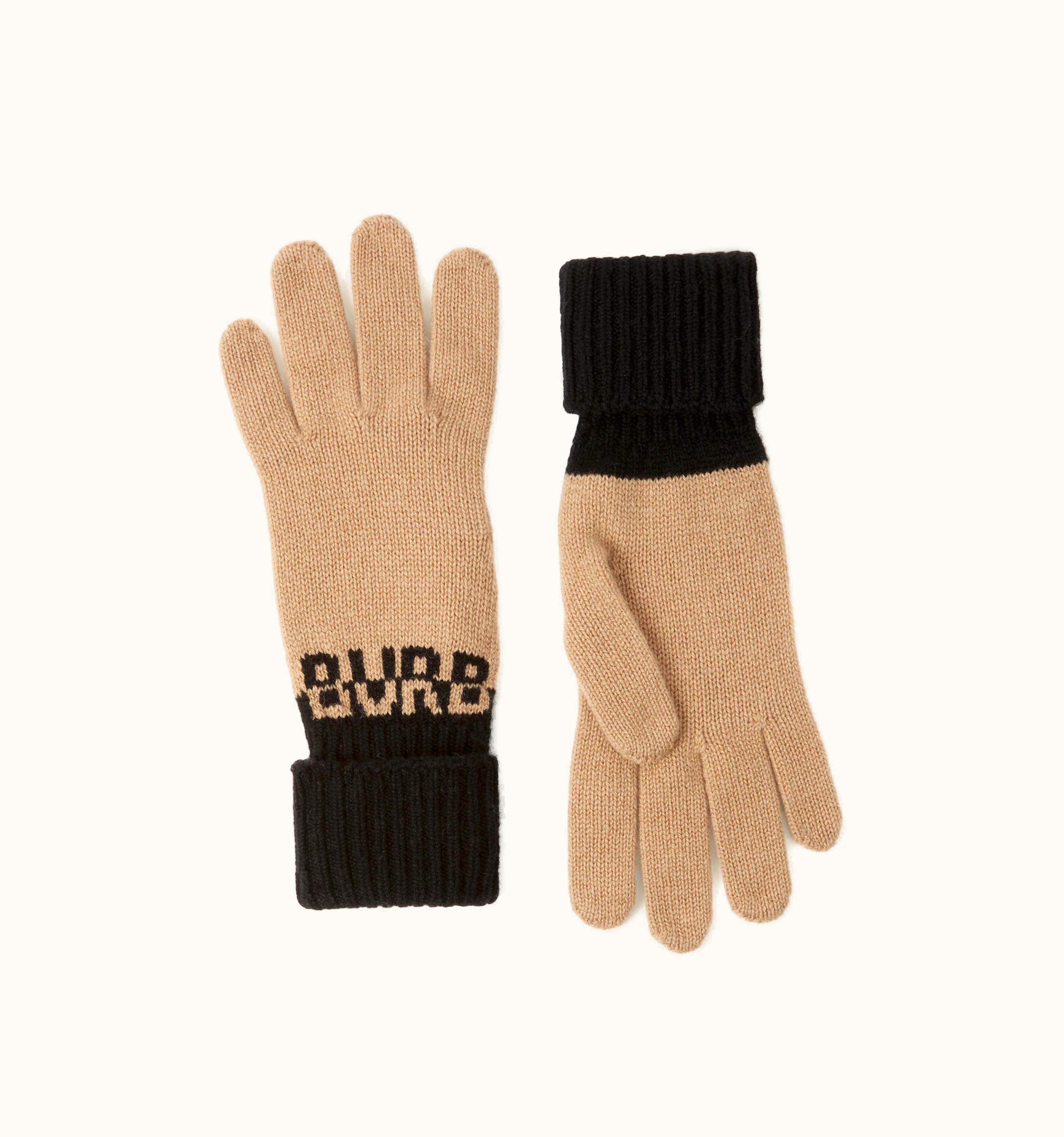 Burberry Burberry Logo Intarsia Two-Tone Cashmere Gloves In Archive Beige/Black UZ0141360