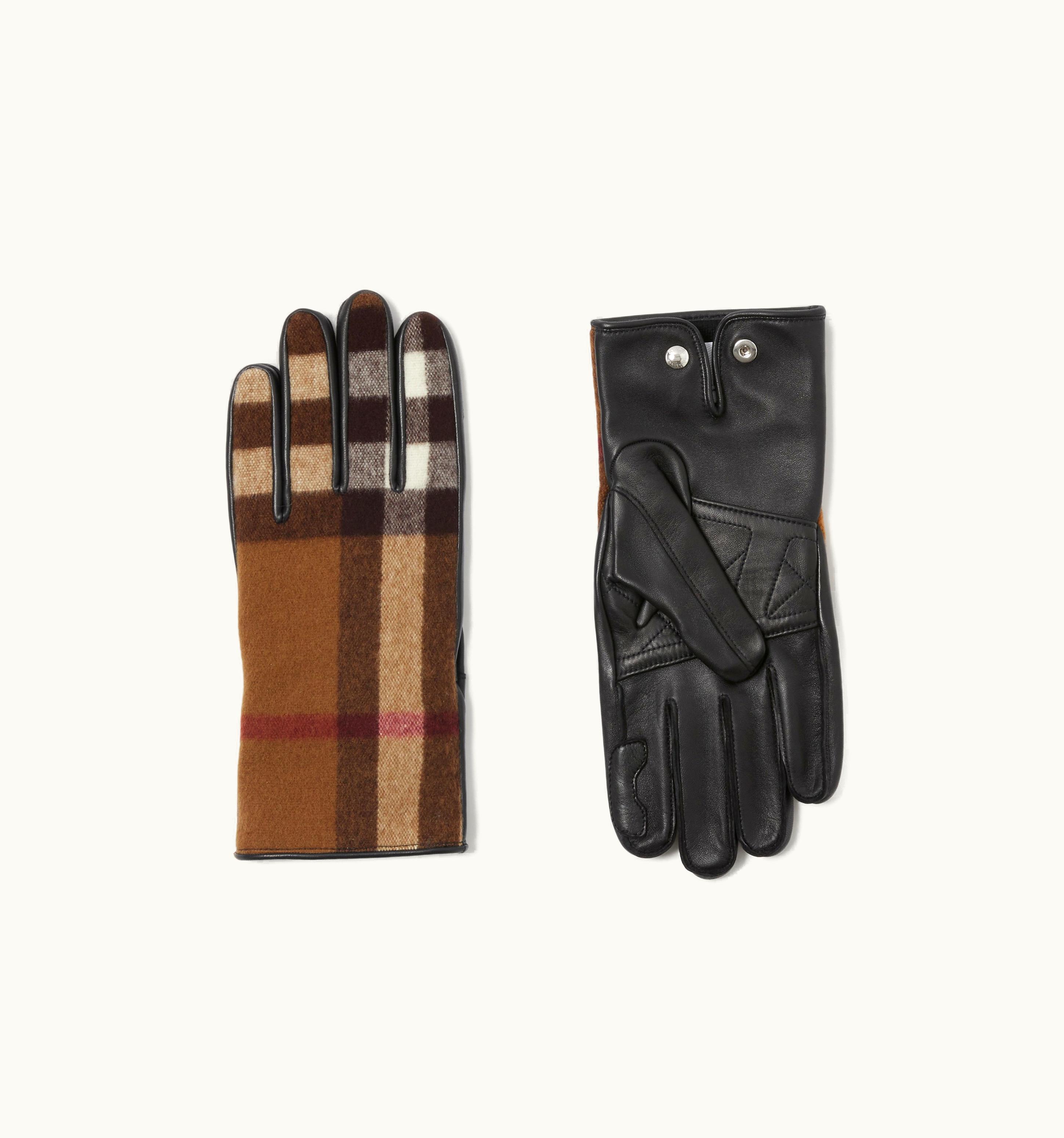 Burberry Burberry Cashmere-Lined Exaggerated Check Wool And Leather Gloves In Birch Brown