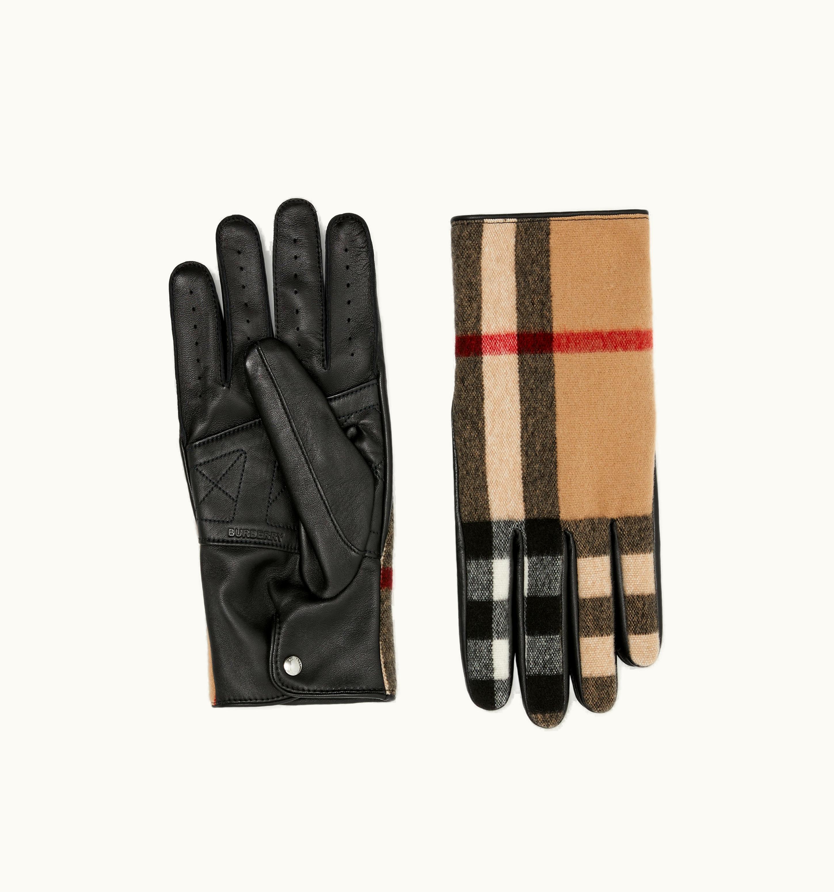Burberry Burberry Exaggerated Check Wool And Leather Gloves In Archive Beige - Men