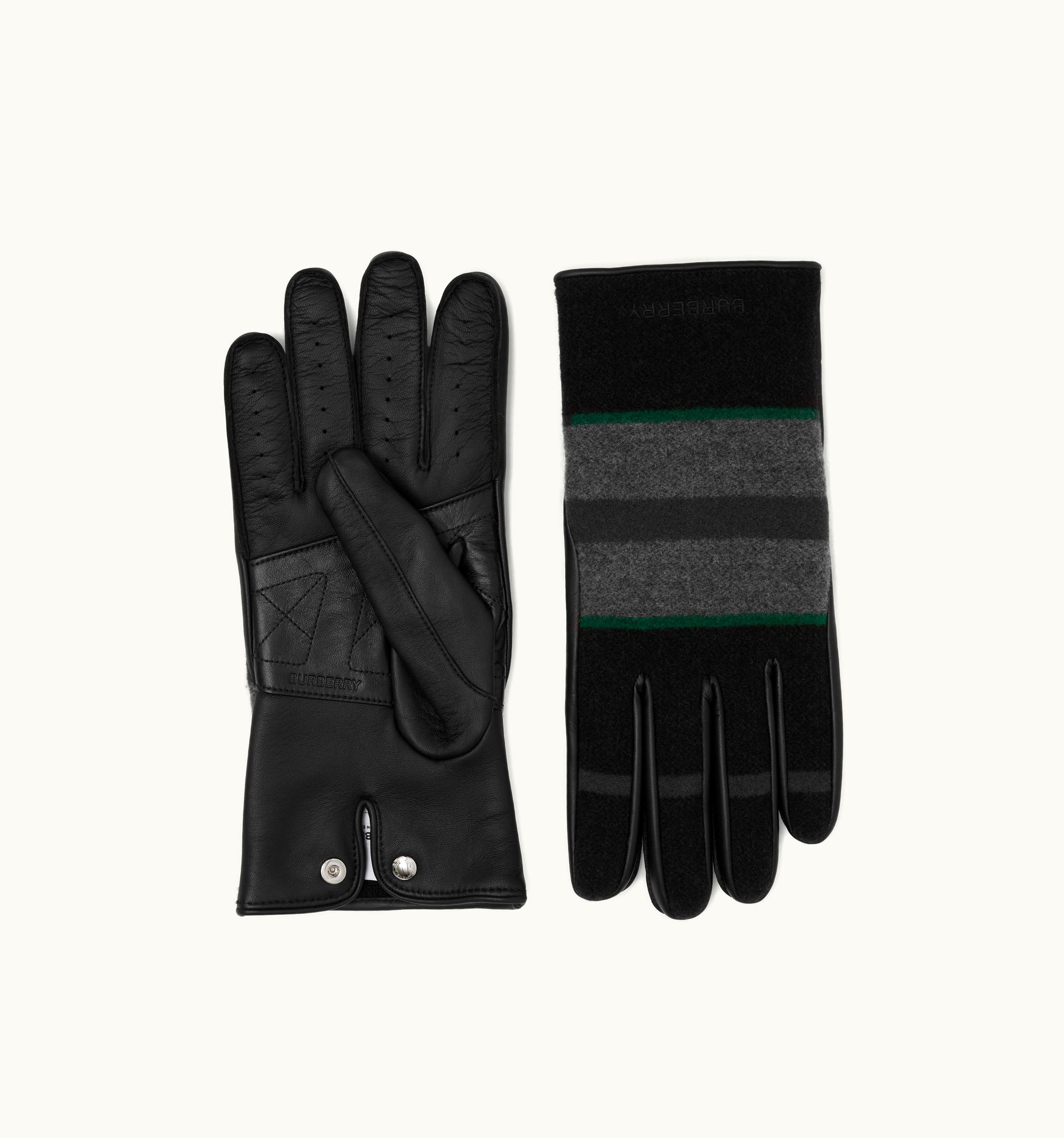 Burberry Burberry Cashmere-Lined Striped Wool And Leather Gloves In Dark Thunder Grey