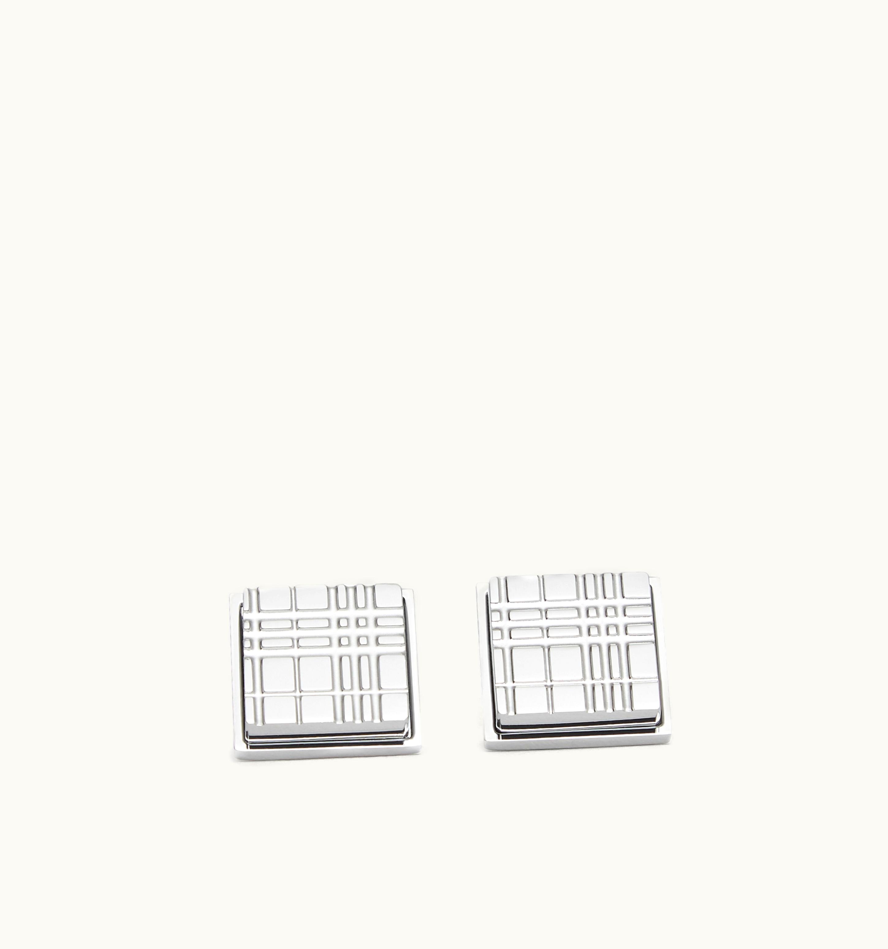 Burberry Burberry Check Engraved Palladium-Plated Square Cufflinks - Men UZ0141366